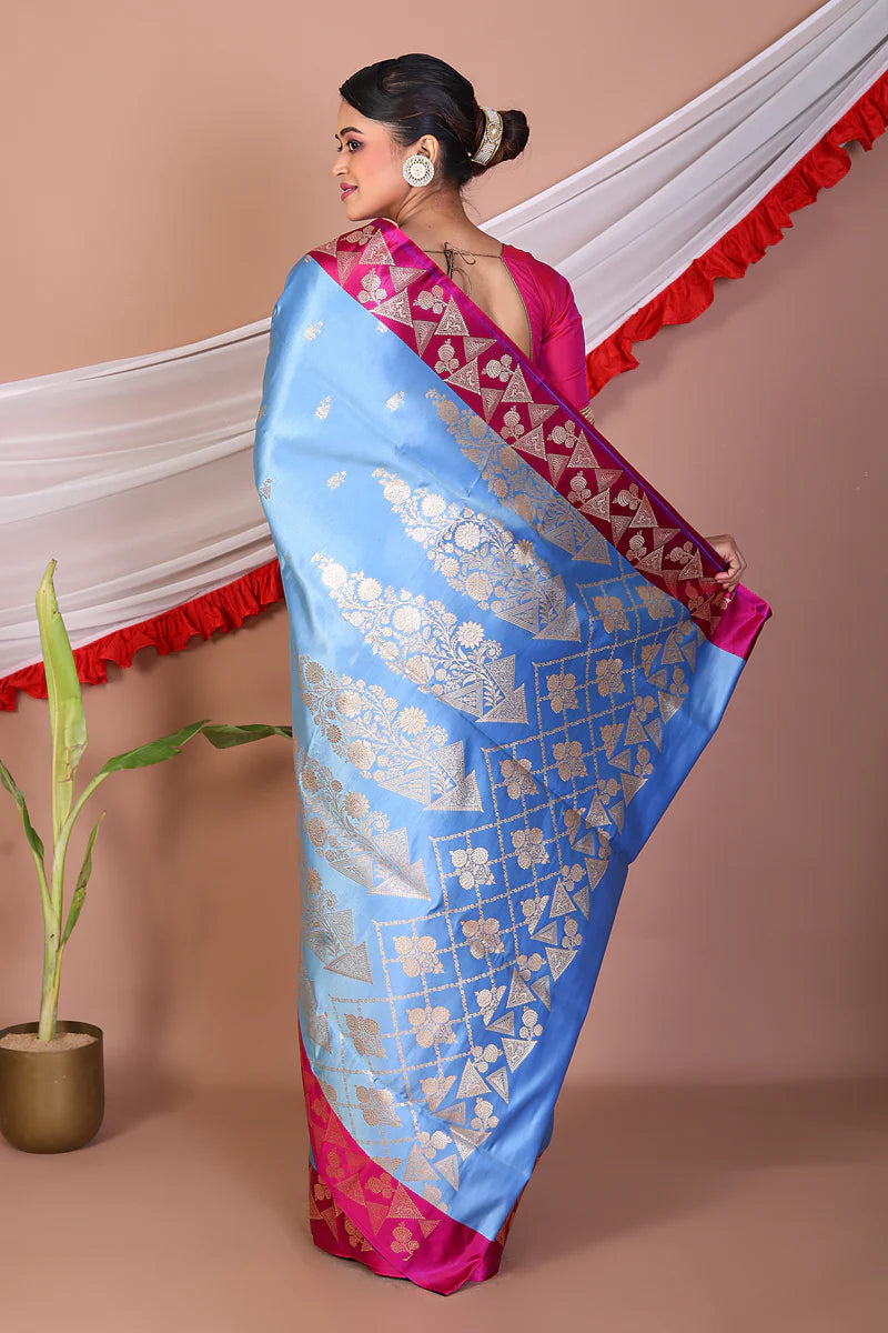 Blue Blended Mashru Silk Saree - Keya Seth Exclusive
