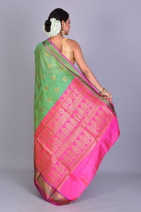 Green Blended Cotton Saree with Blouse Piece - Keya Seth Exclusive