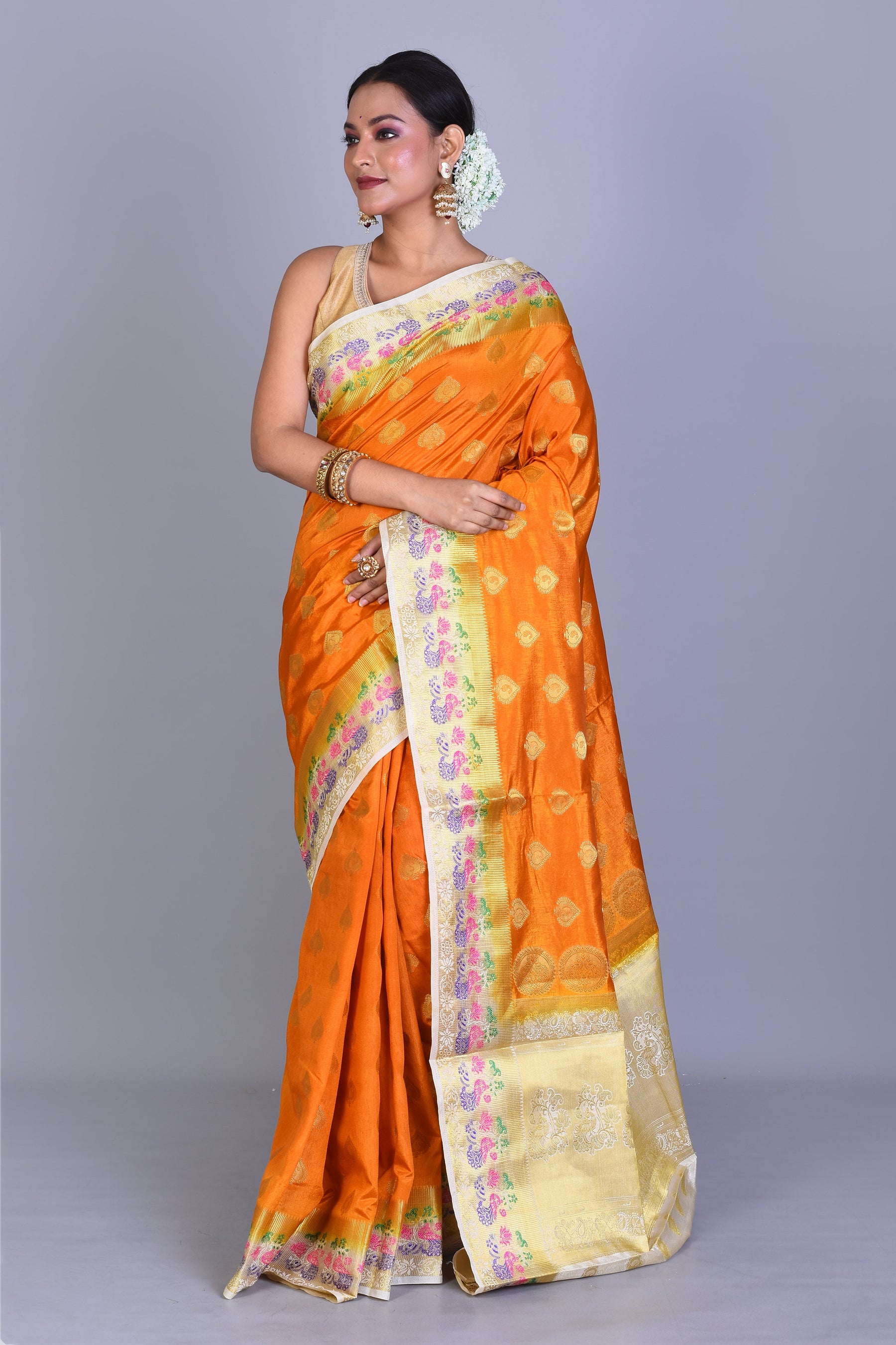 Mustard Blended Silk Saree with Blouse Piece - Keya Seth Exclusive