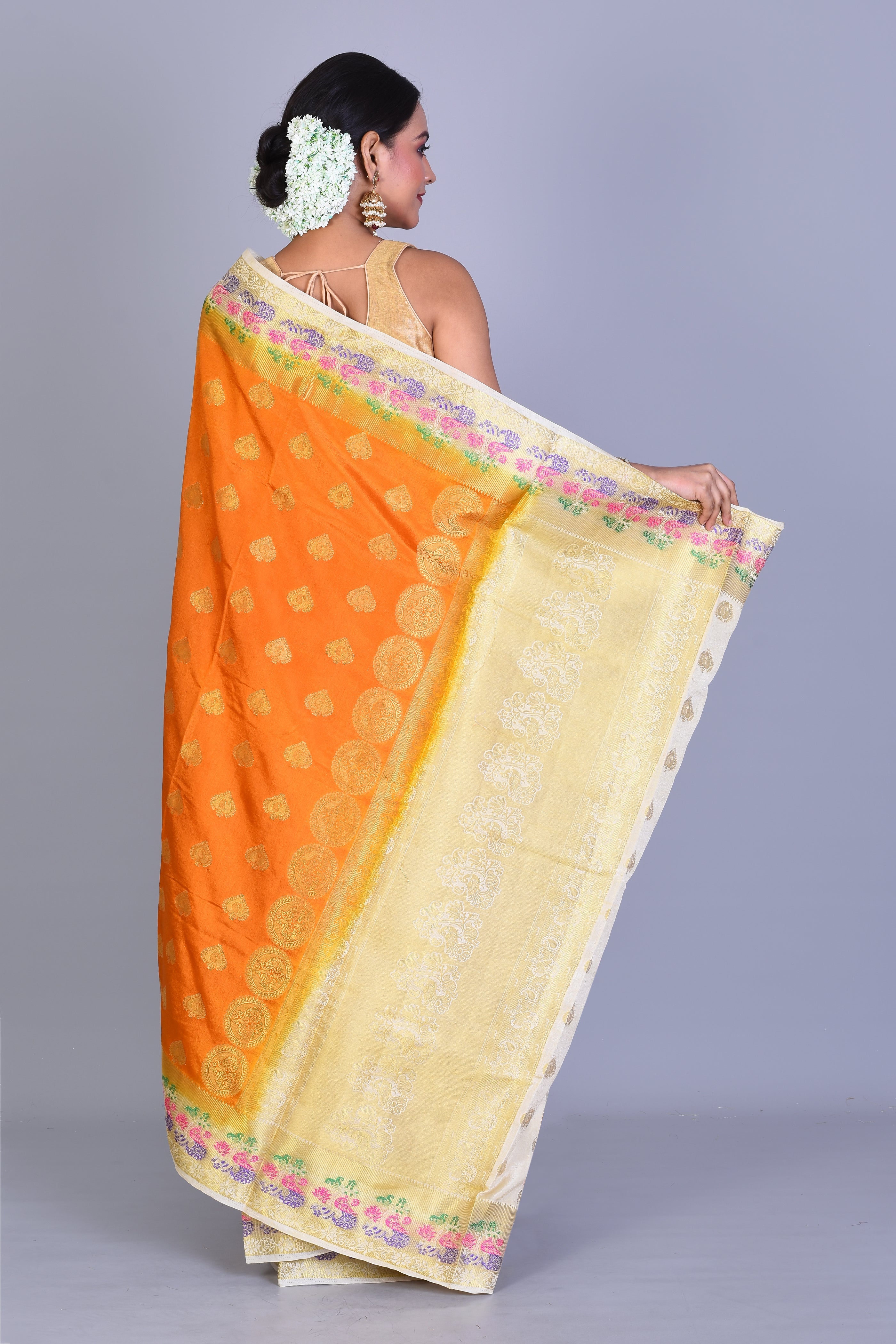 Mustard Blended Silk Saree with Blouse Piece - Keya Seth Exclusive