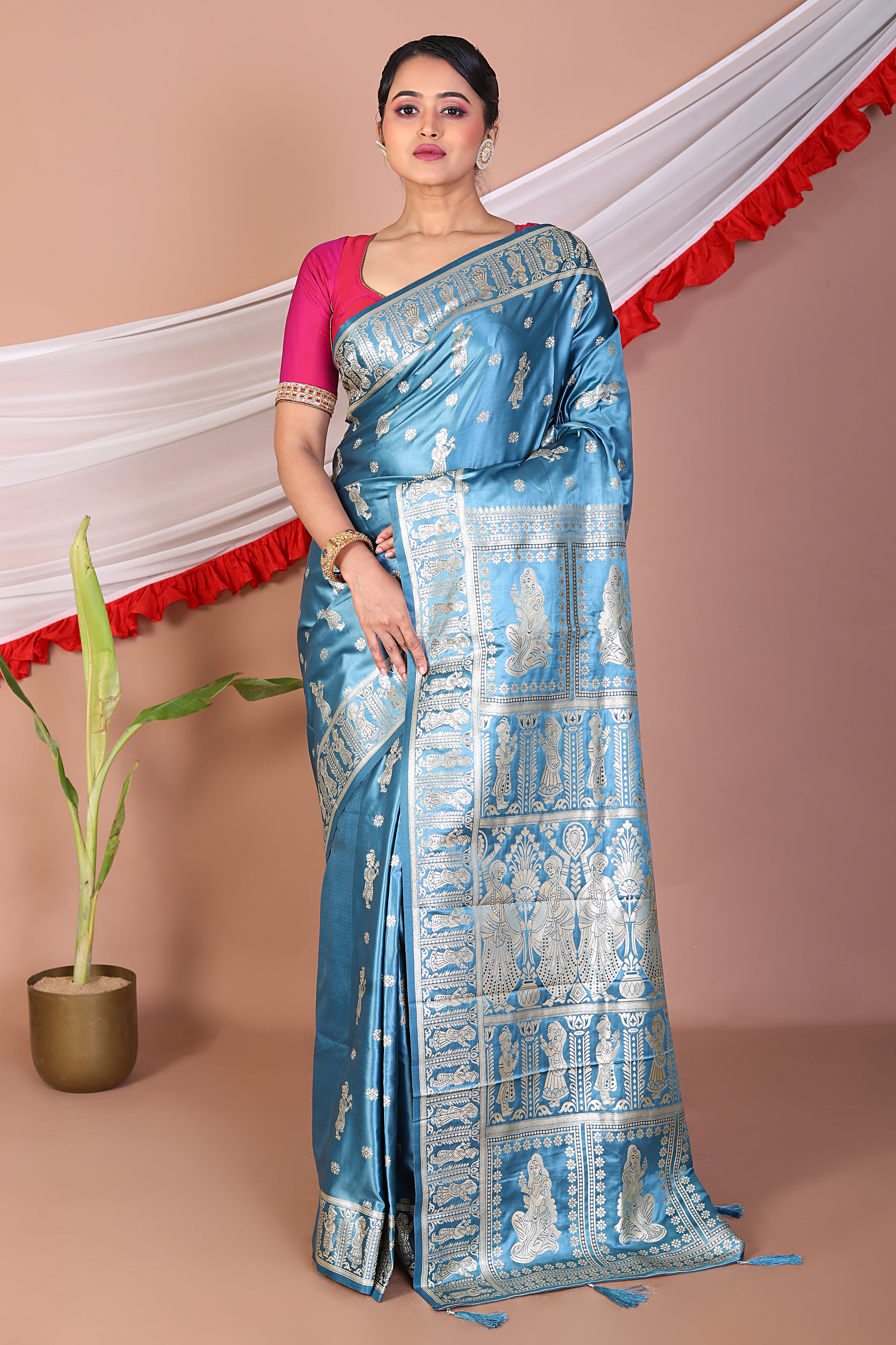 Blue Blended Satin Silk Saree - Keya Seth Exclusive