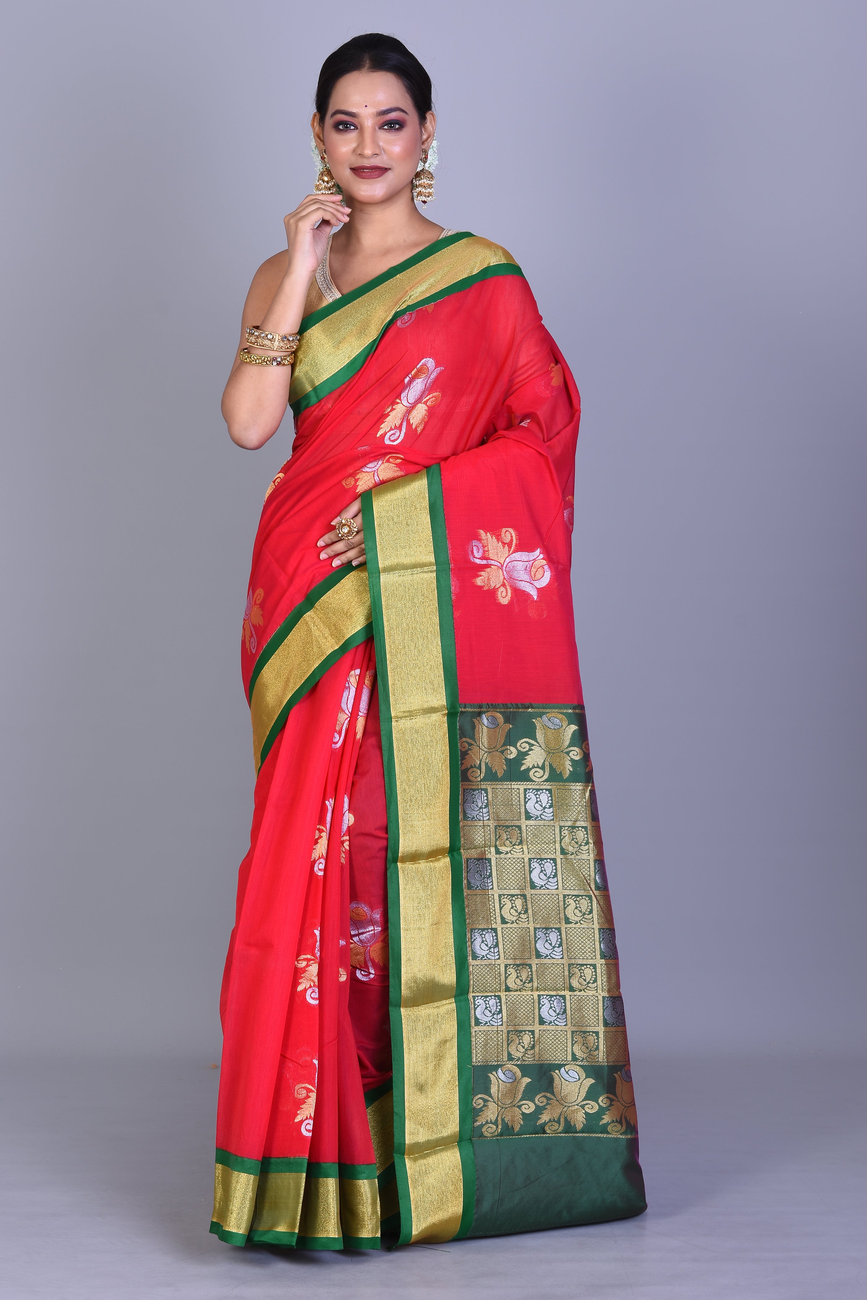 Red Blended Art Silk Saree with Blouse Piece - Keya Seth Exclusive