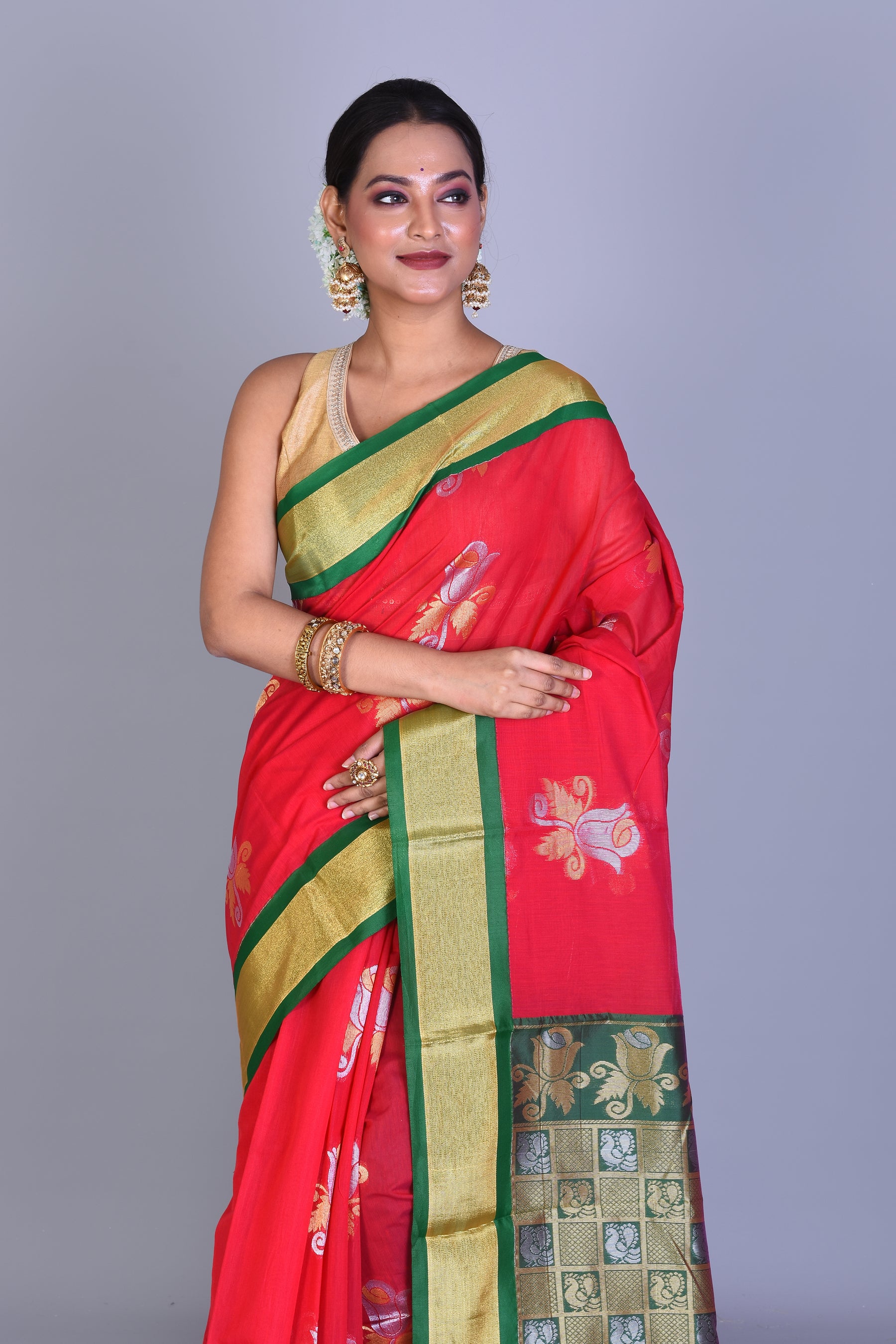 Red Blended Art Silk Saree with Blouse Piece - Keya Seth Exclusive