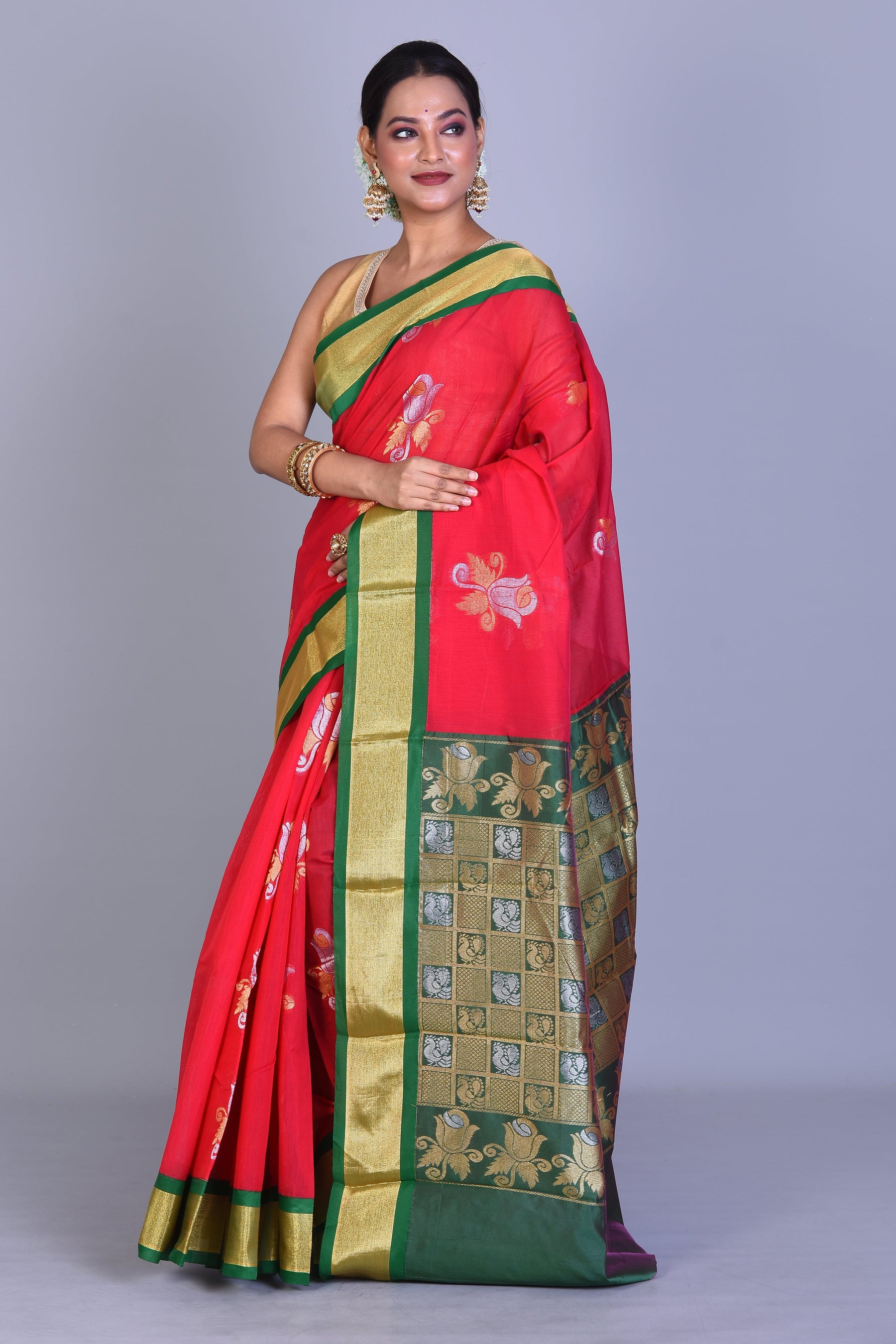 Red Blended Art Silk Saree with Blouse Piece - Keya Seth Exclusive