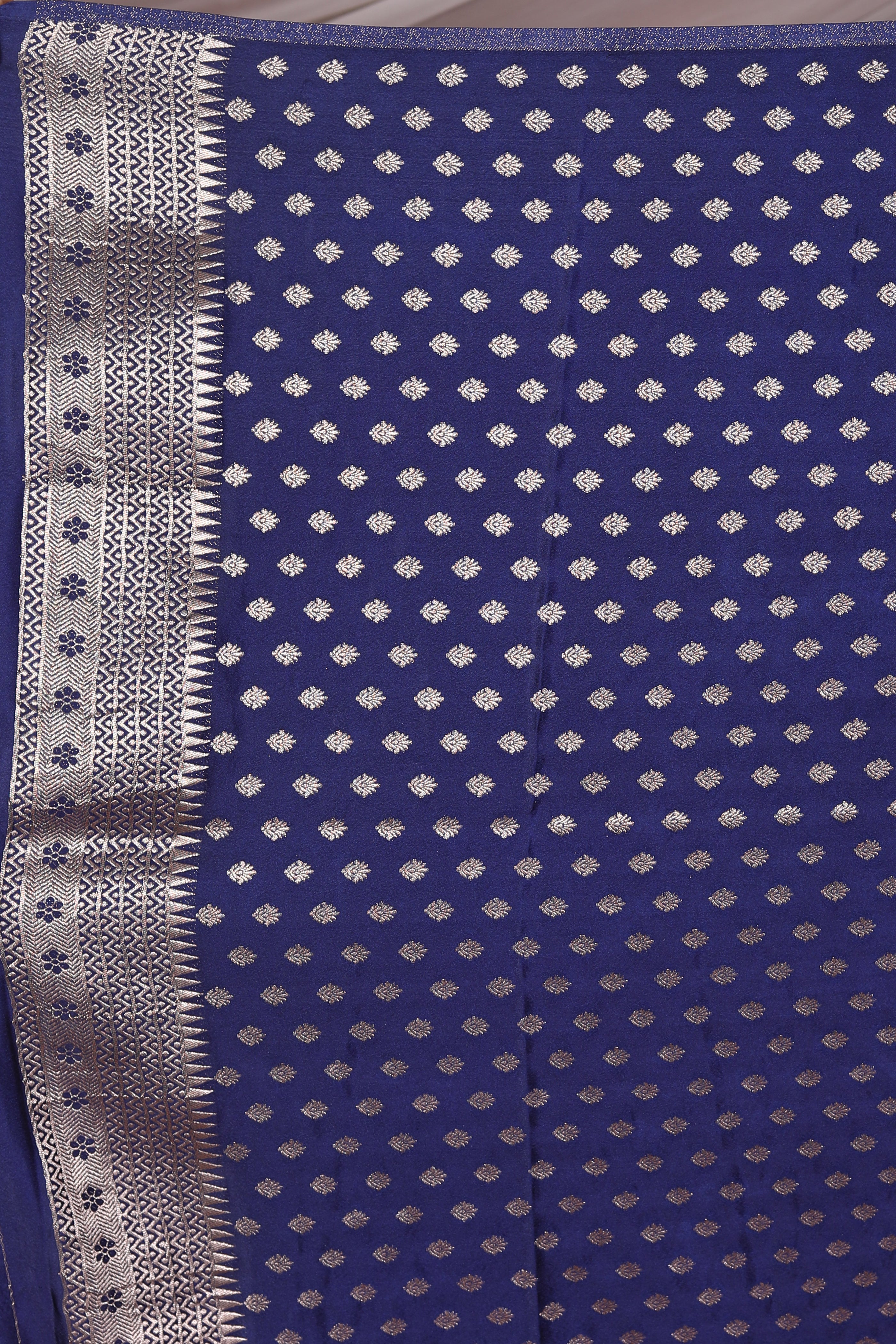 Navy Blue Blended Mashru Silk Saree - Keya Seth Exclusive