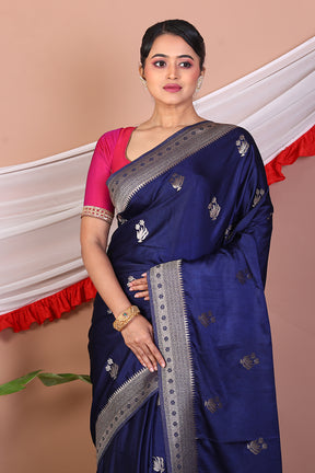 Navy Blue Blended Mashru Silk Saree - Keya Seth Exclusive