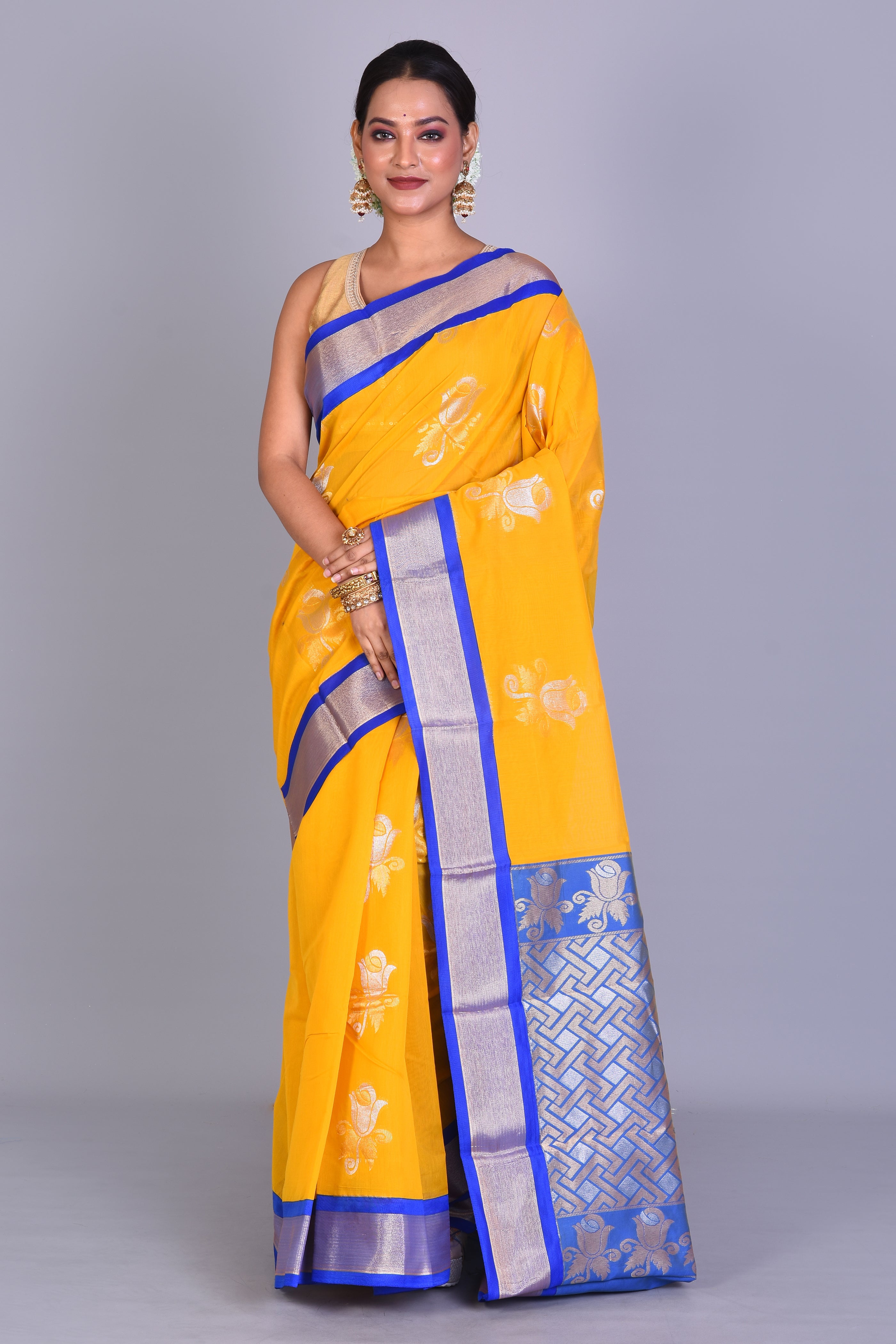 Yellow Blended Art Silk Saree with Blouse Piece - Keya Seth Exclusive