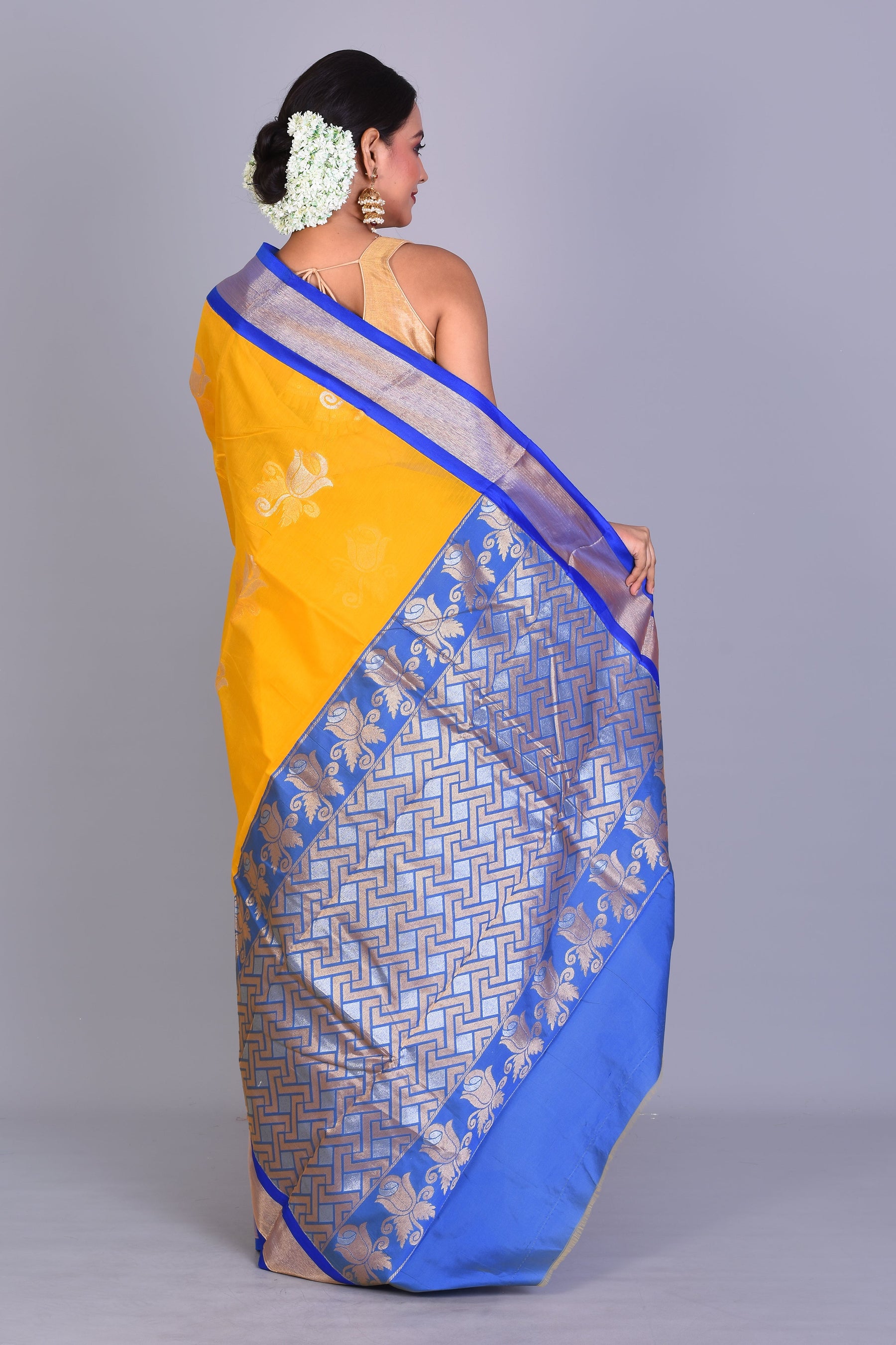 Yellow Blended Art Silk Saree with Blouse Piece - Keya Seth Exclusive