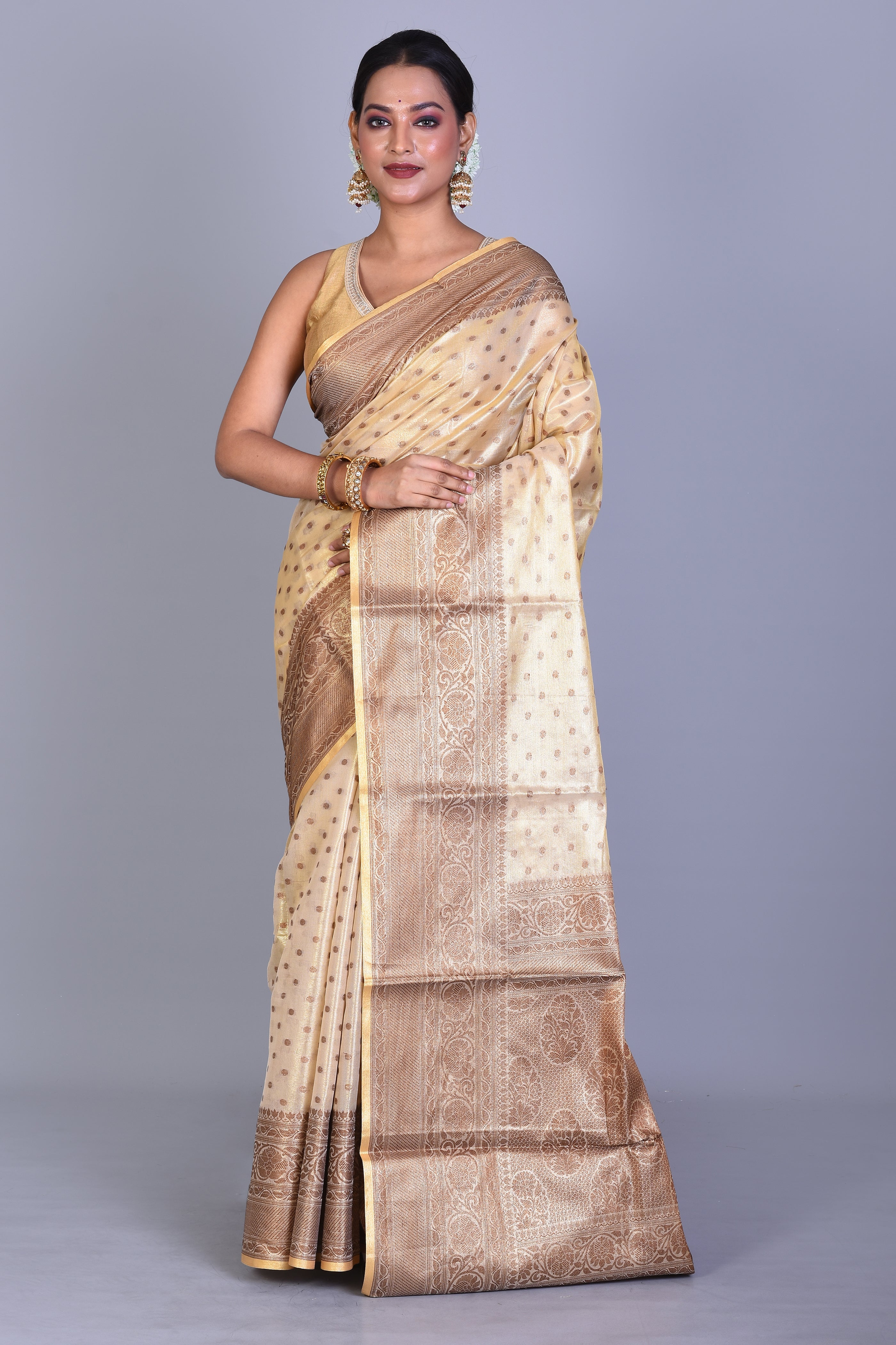 Offwhite Blended Silk Saree with Blouse Piece - Keya Seth Exclusive