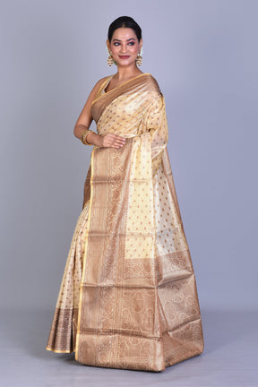 Offwhite Blended Silk Saree with Blouse Piece - Keya Seth Exclusive