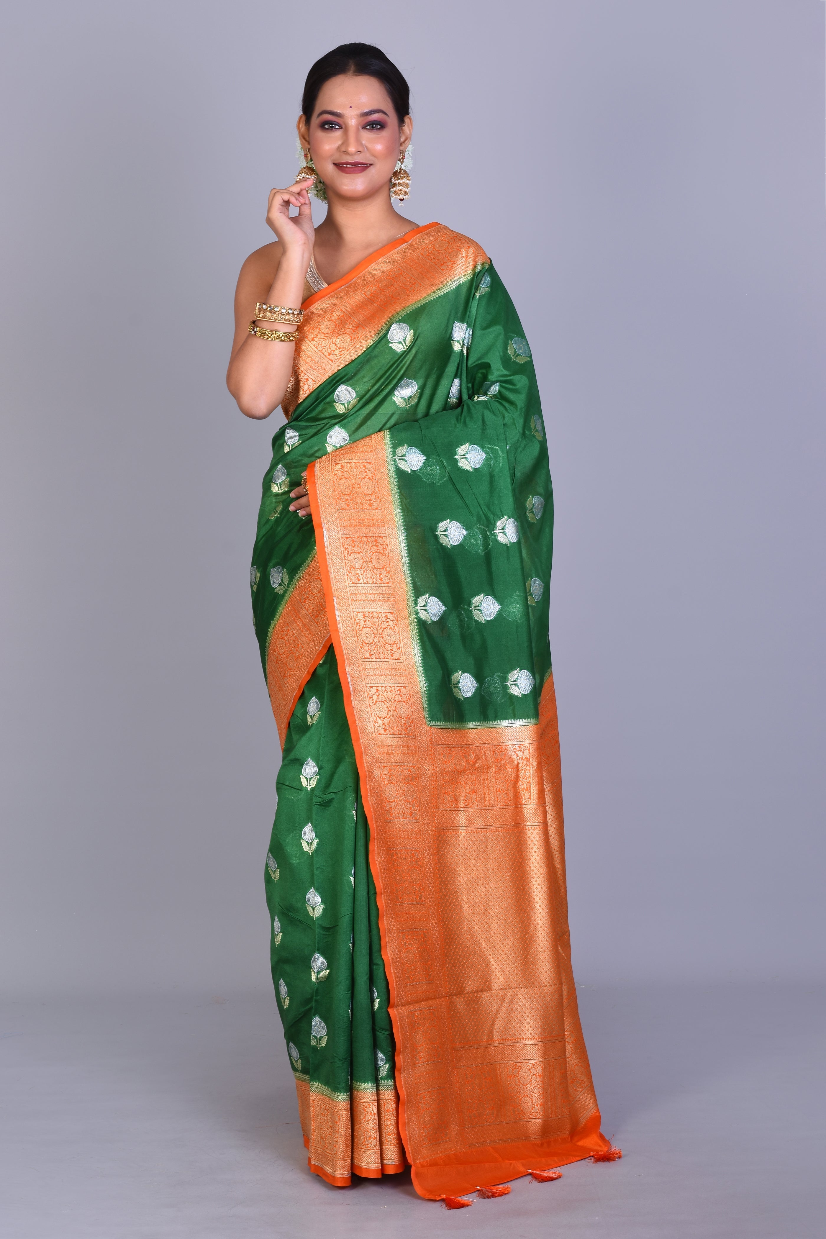 Orange Blended Silk Saree with Blouse Piece - Keya Seth Exclusive