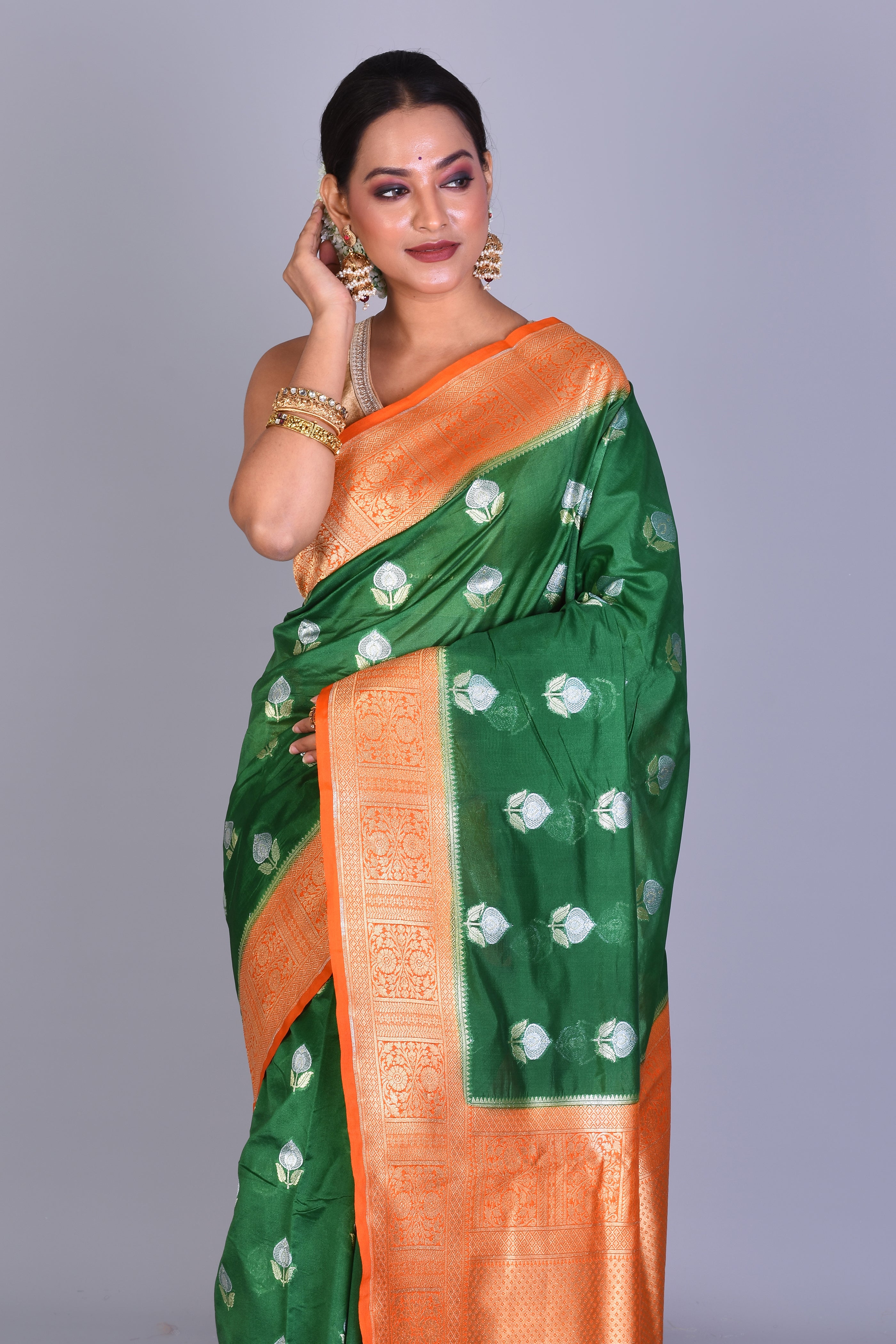 Orange Blended Silk Saree with Blouse Piece - Keya Seth Exclusive