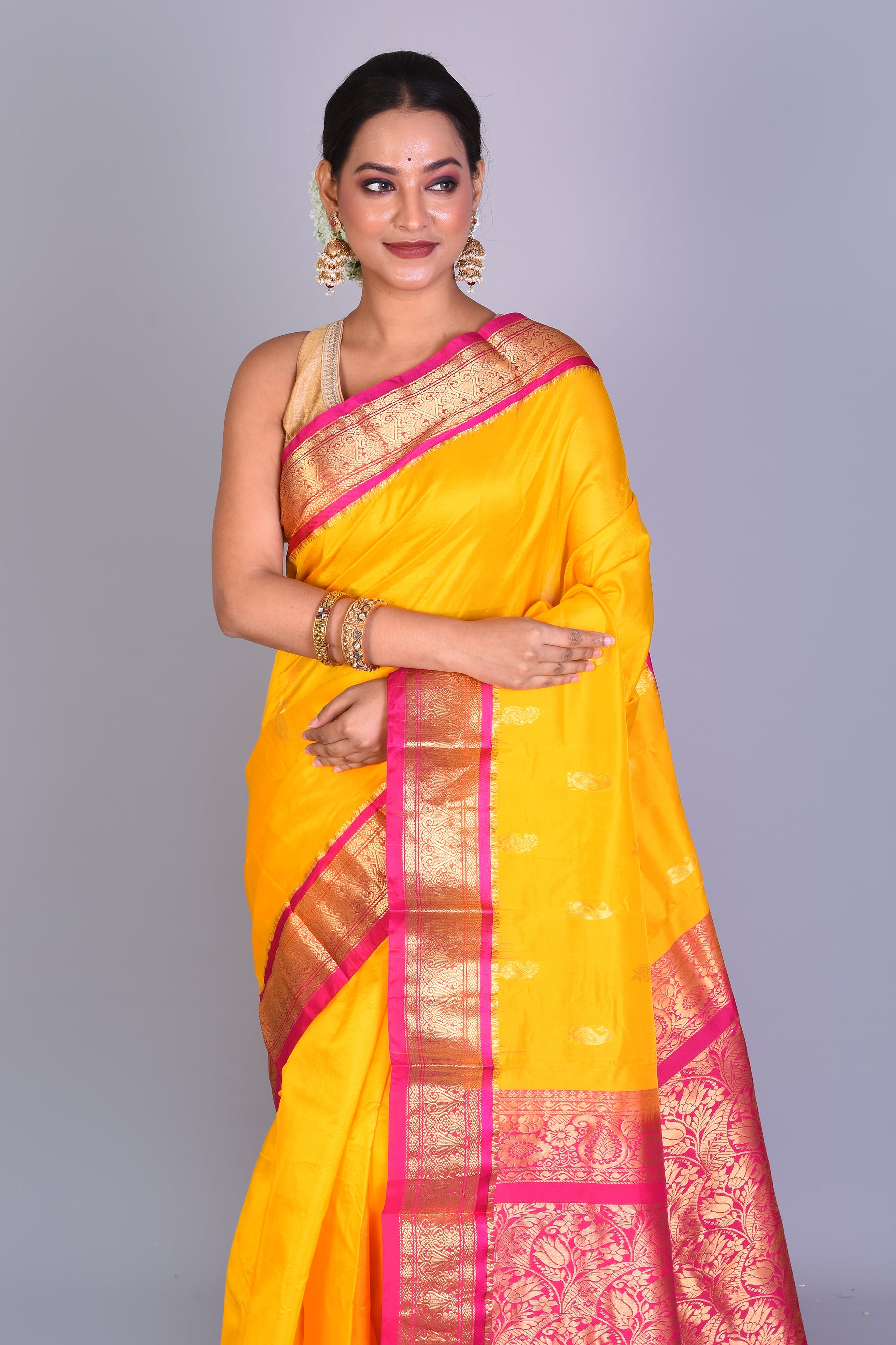 Yellow Blended Kanjivaram Saree with Blouse Piece - Keya Seth Exclusive