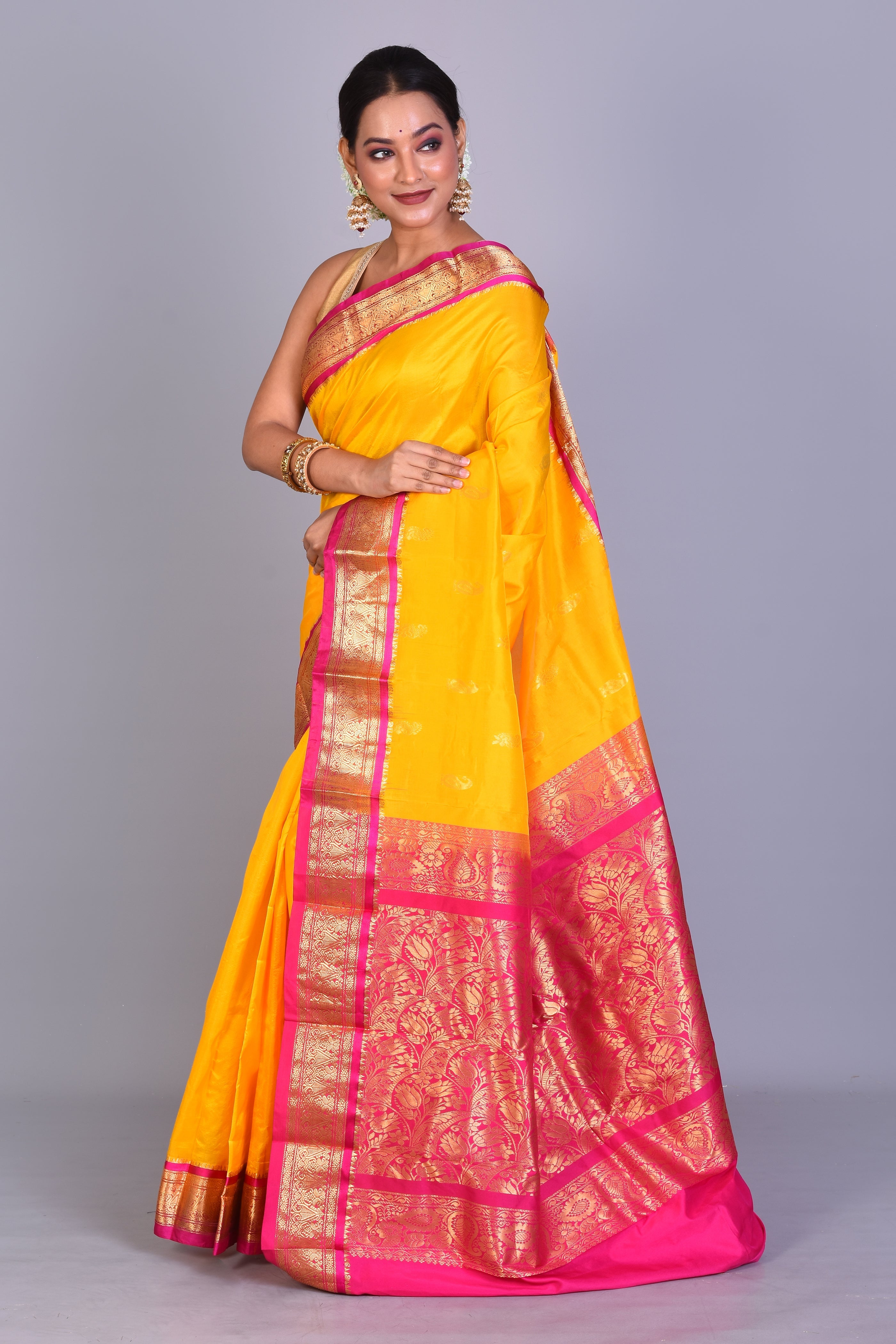 Yellow Blended Kanjivaram Saree with Blouse Piece - Keya Seth Exclusive