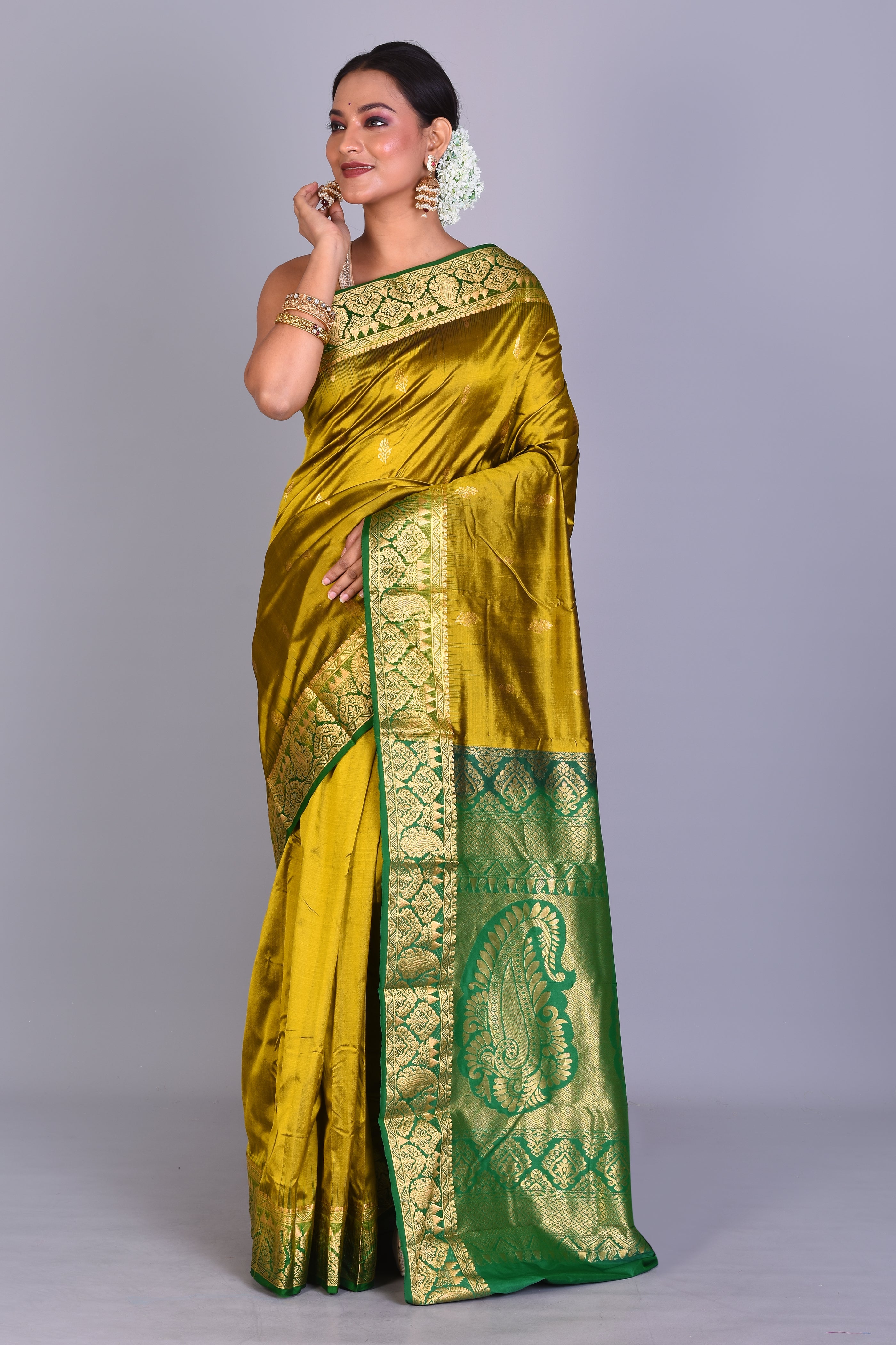 Olive Green Pure Kanjivaram Saree with Blouse Piece - Keya Seth Exclusive