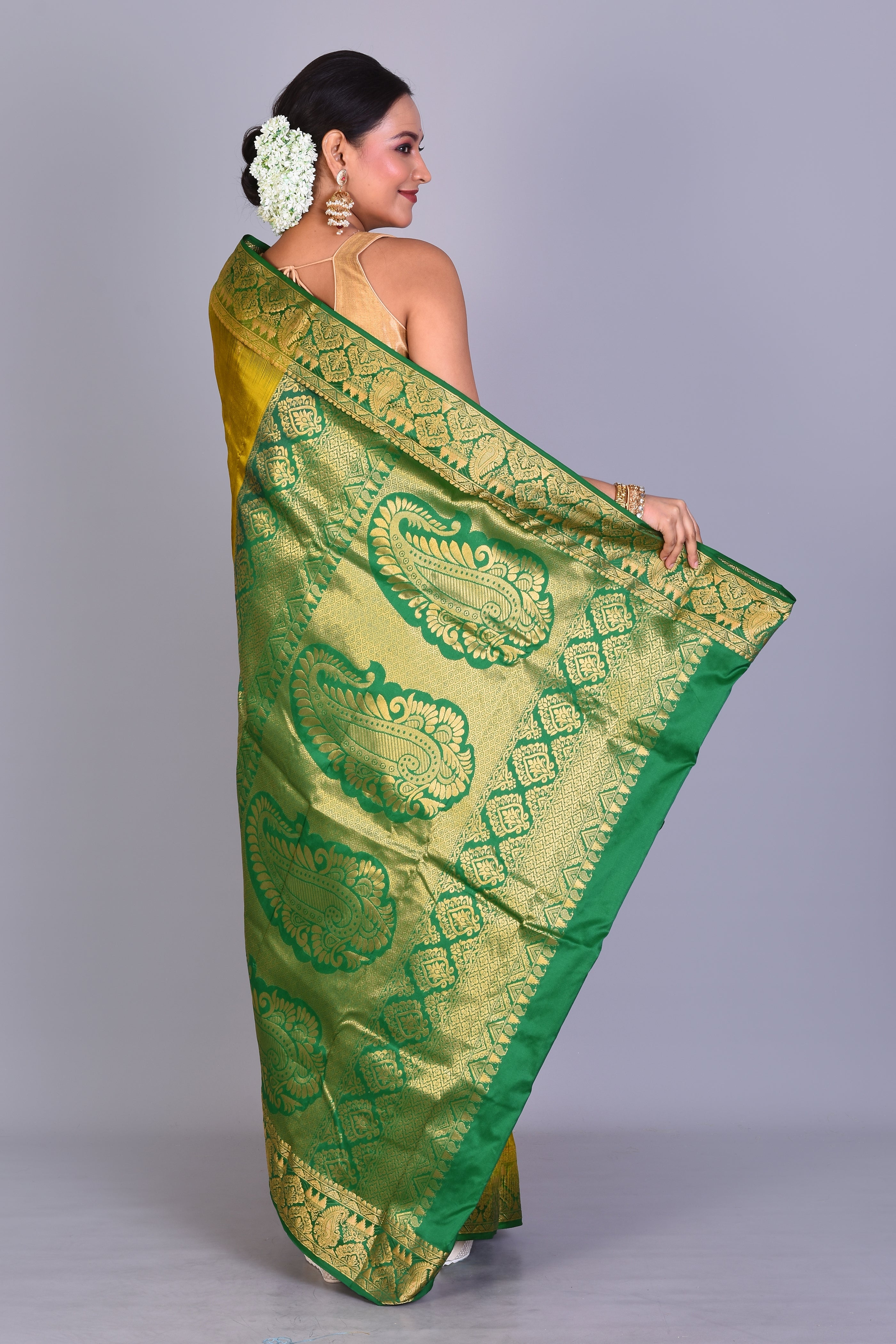 Olive Green Pure Kanjivaram Saree with Blouse Piece - Keya Seth Exclusive