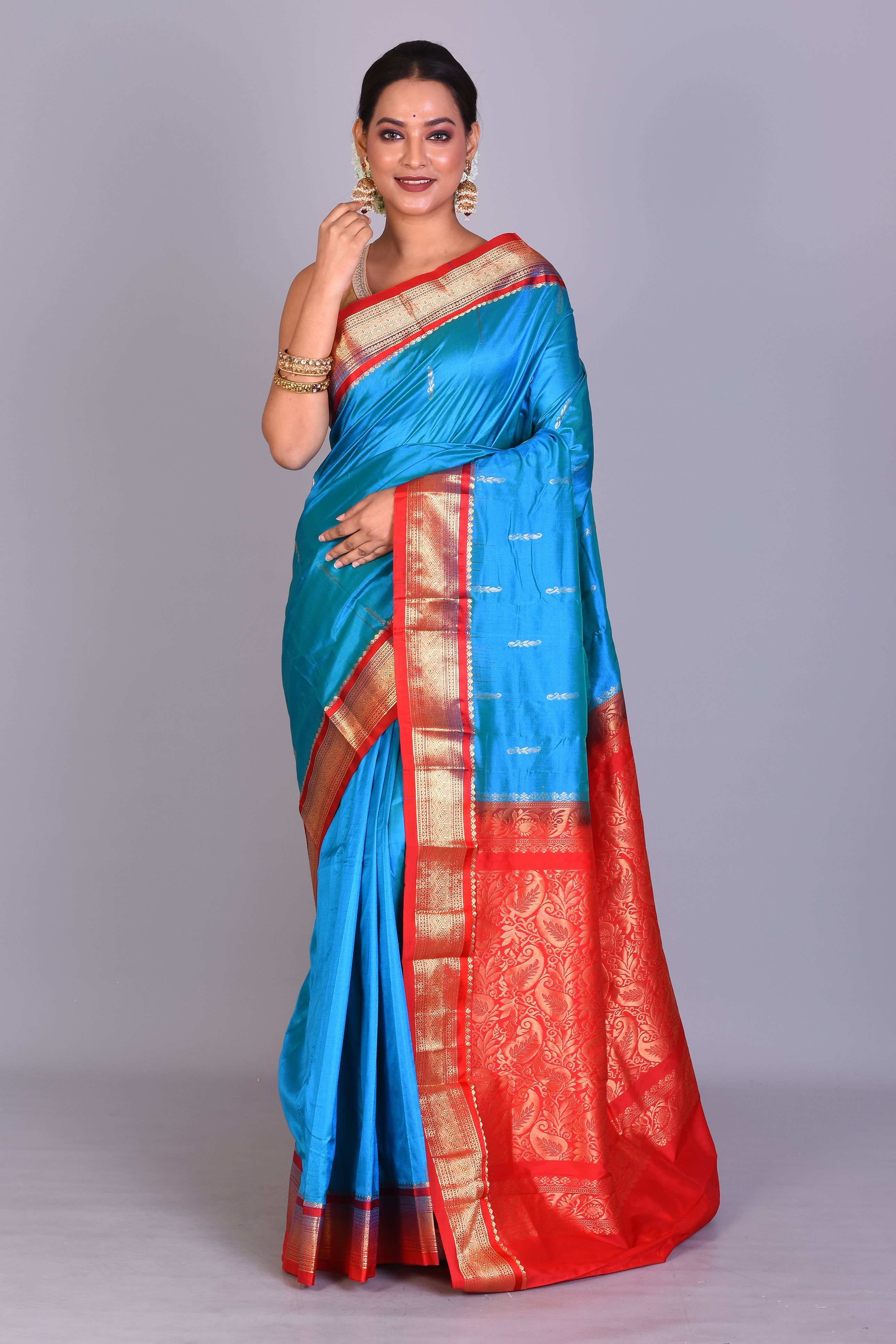 Prussian Blue Blended Kanjivaram Saree with Blouse Piece - Keya Seth Exclusive