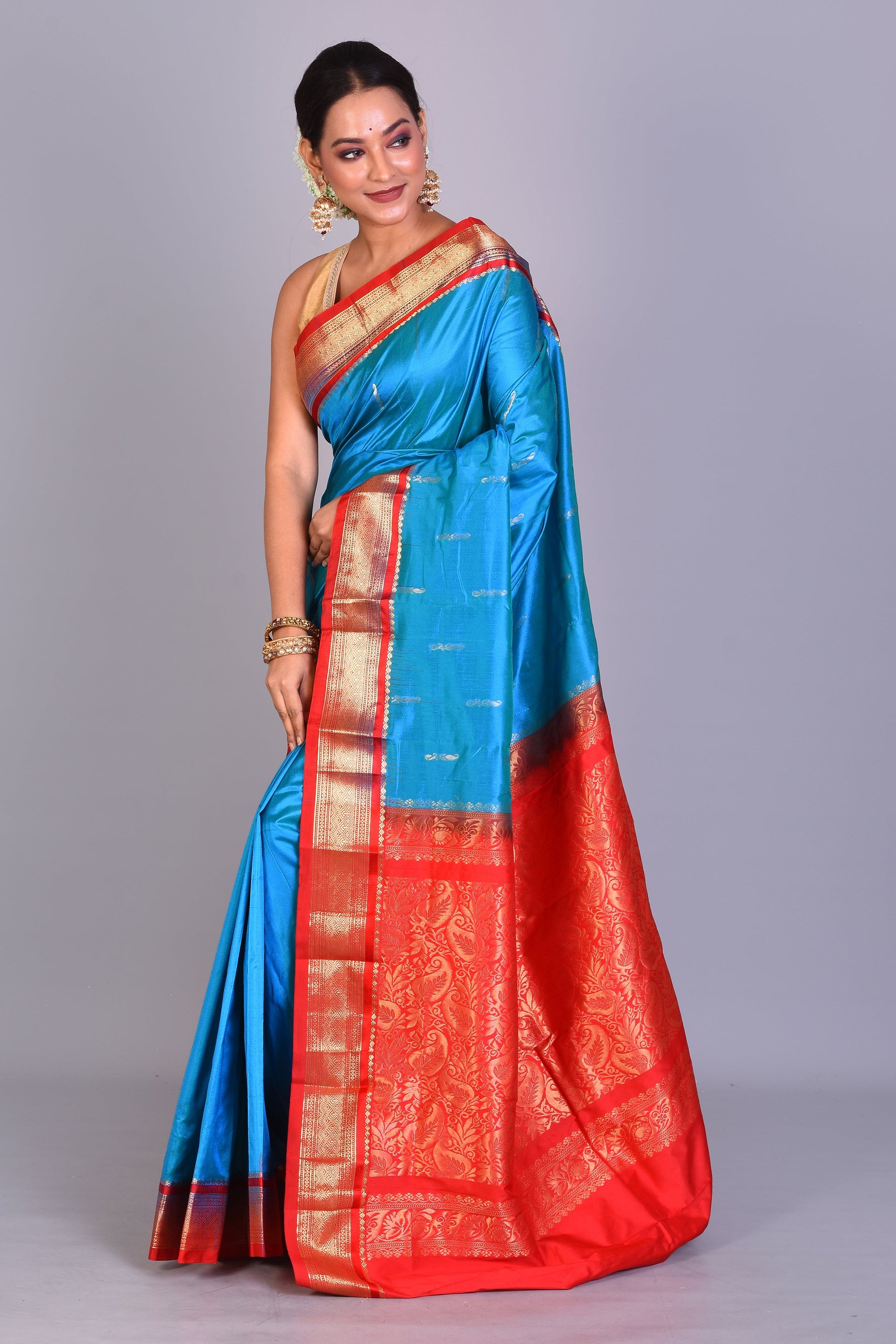 Prussian Blue Blended Kanjivaram Saree with Blouse Piece - Keya Seth Exclusive