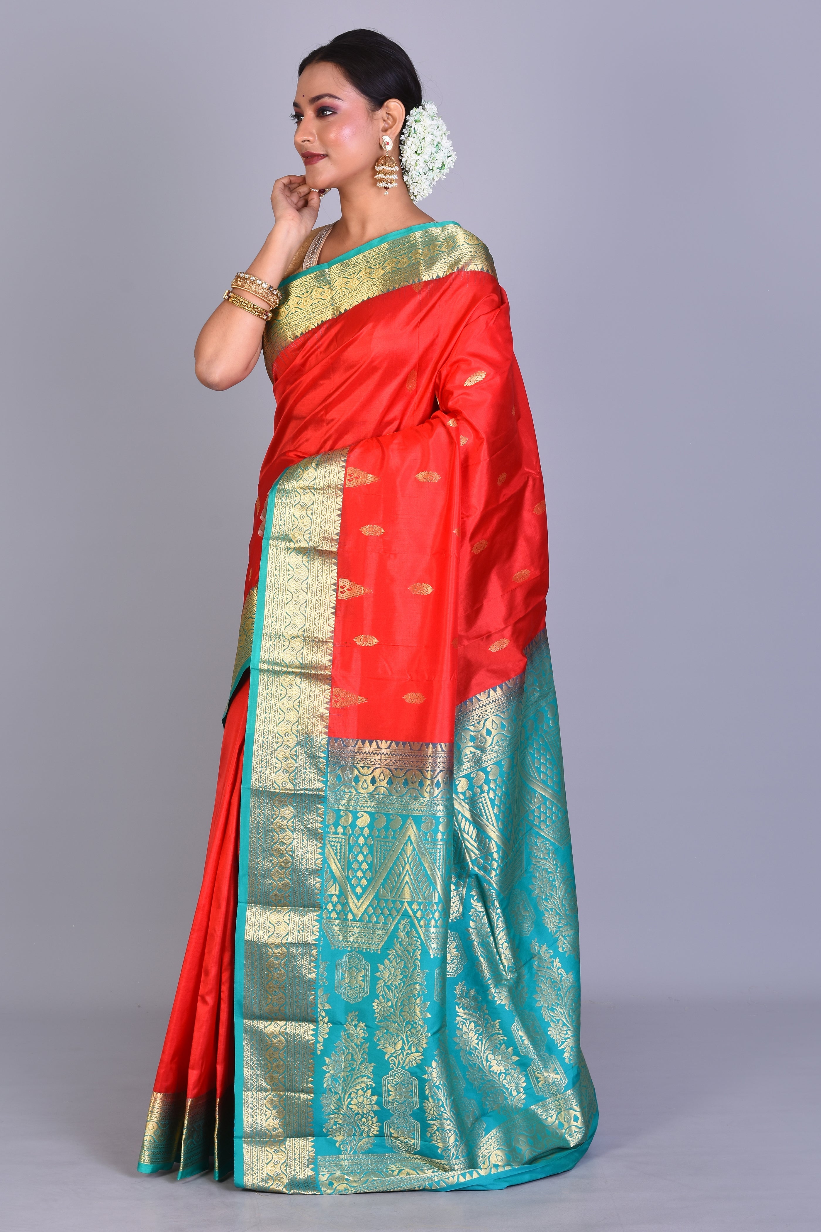 Red Blended Kanjivaram Saree with Blouse Piece - Keya Seth Exclusive