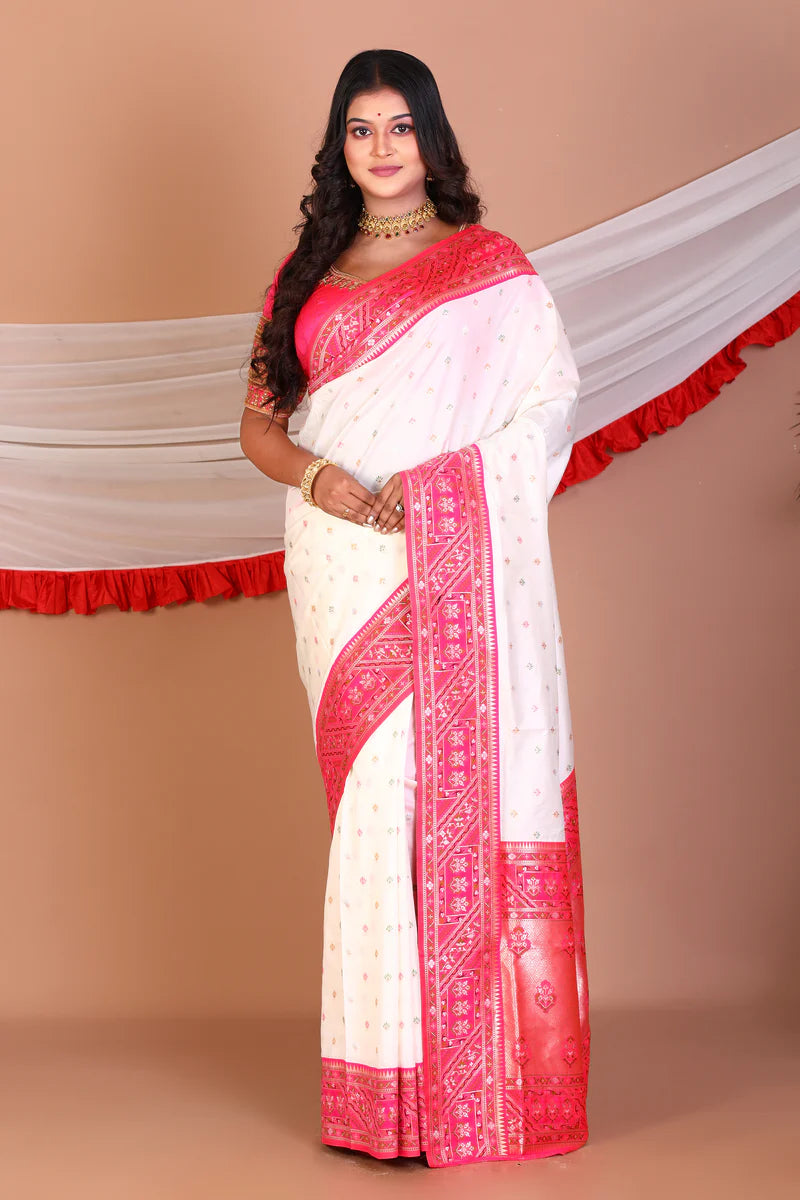 White and Pink Art Silk Saree - Keya Seth Exclusive