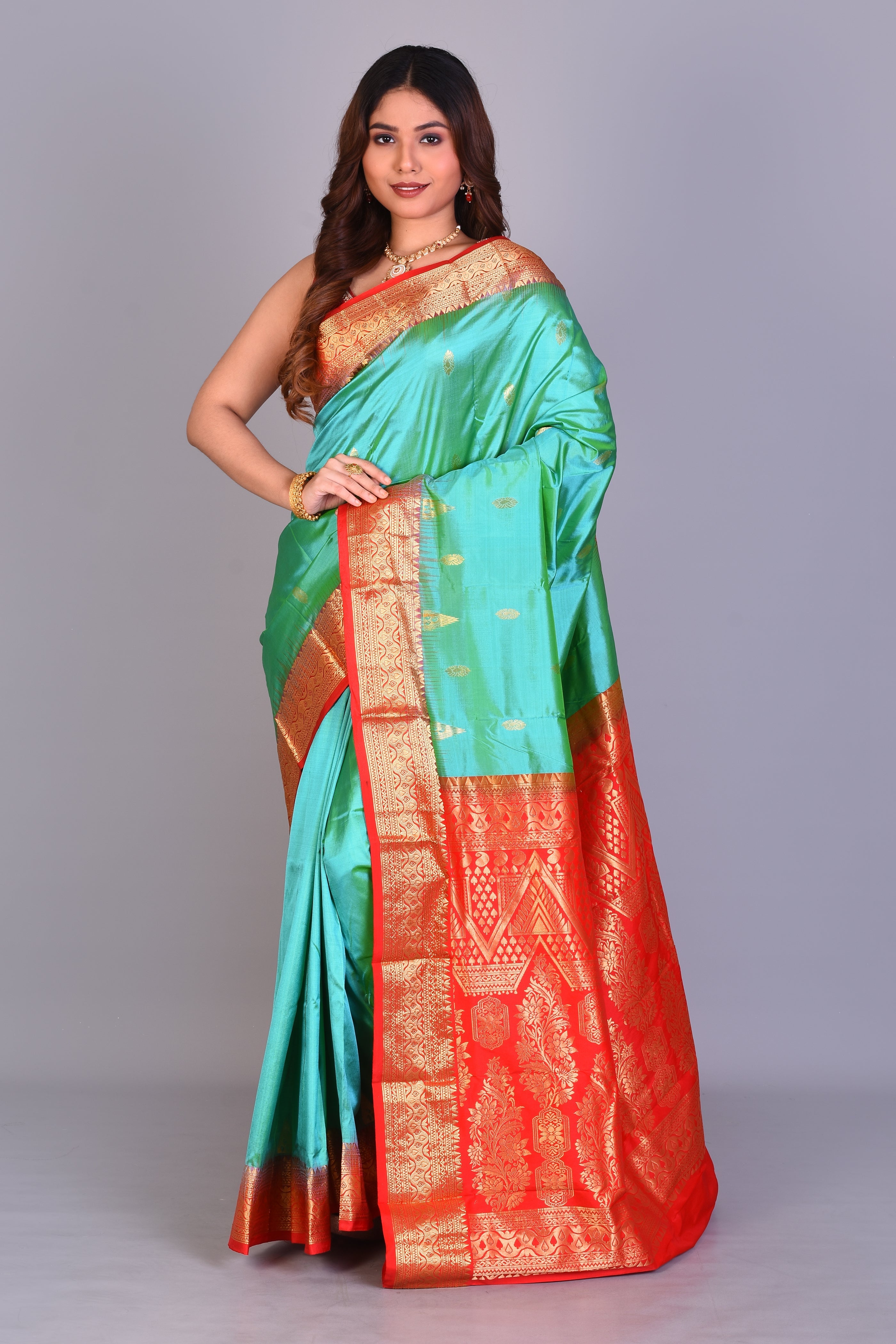 Sea Green Blended Kanjivaram Saree with Blouse Piece - Keya Seth Exclusive