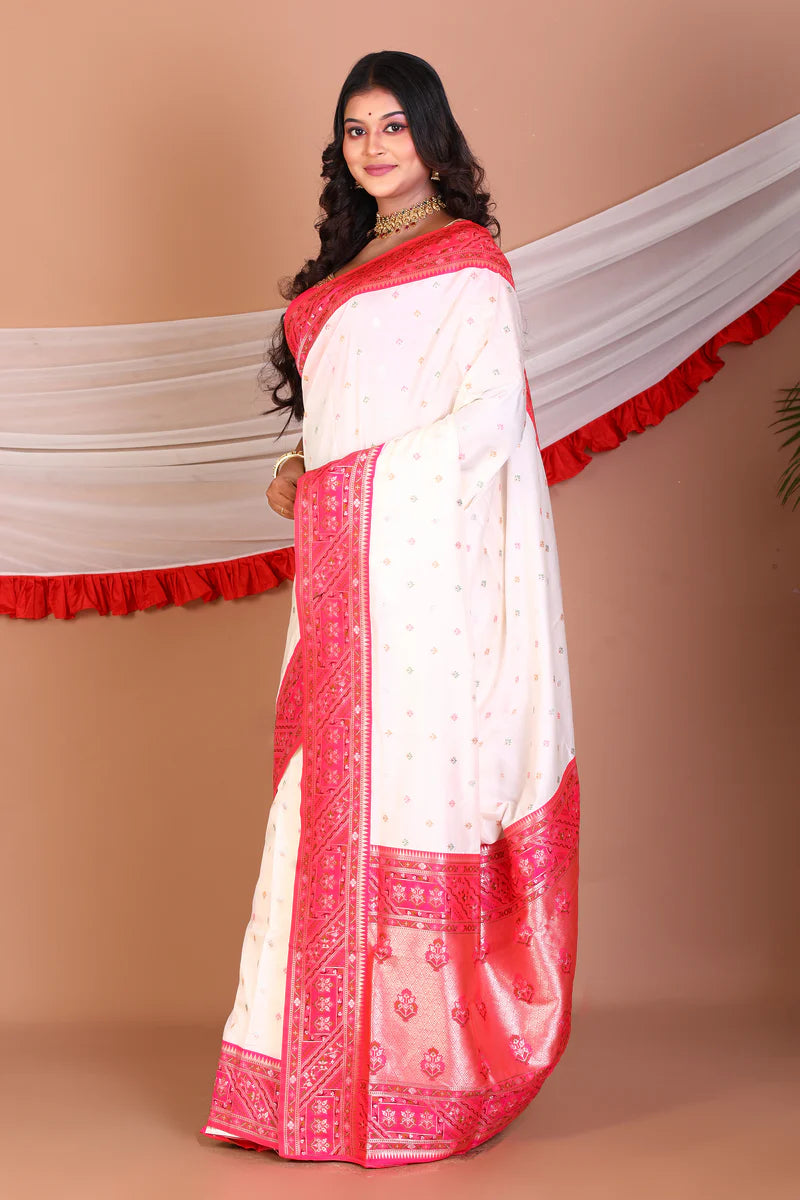 White and Pink Art Silk Saree - Keya Seth Exclusive