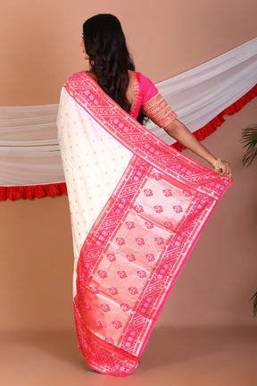 White and Pink Art Silk Saree - Keya Seth Exclusive