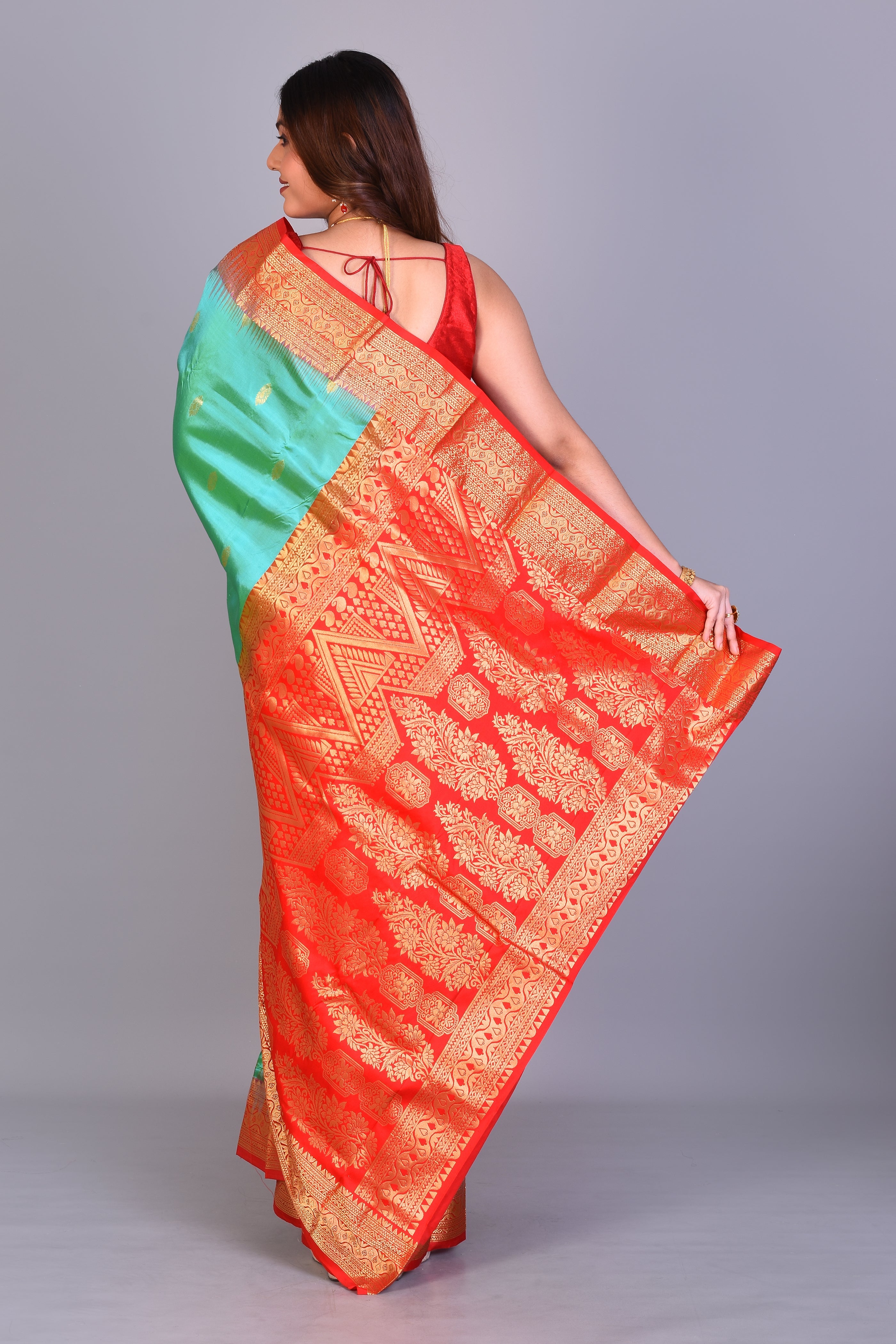 Sea Green Blended Kanjivaram Saree with Blouse Piece - Keya Seth Exclusive