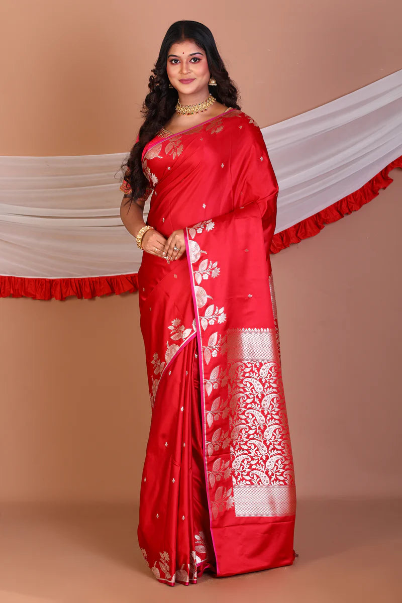 Red Blended Mashru Silk Saree - Keya Seth Exclusive