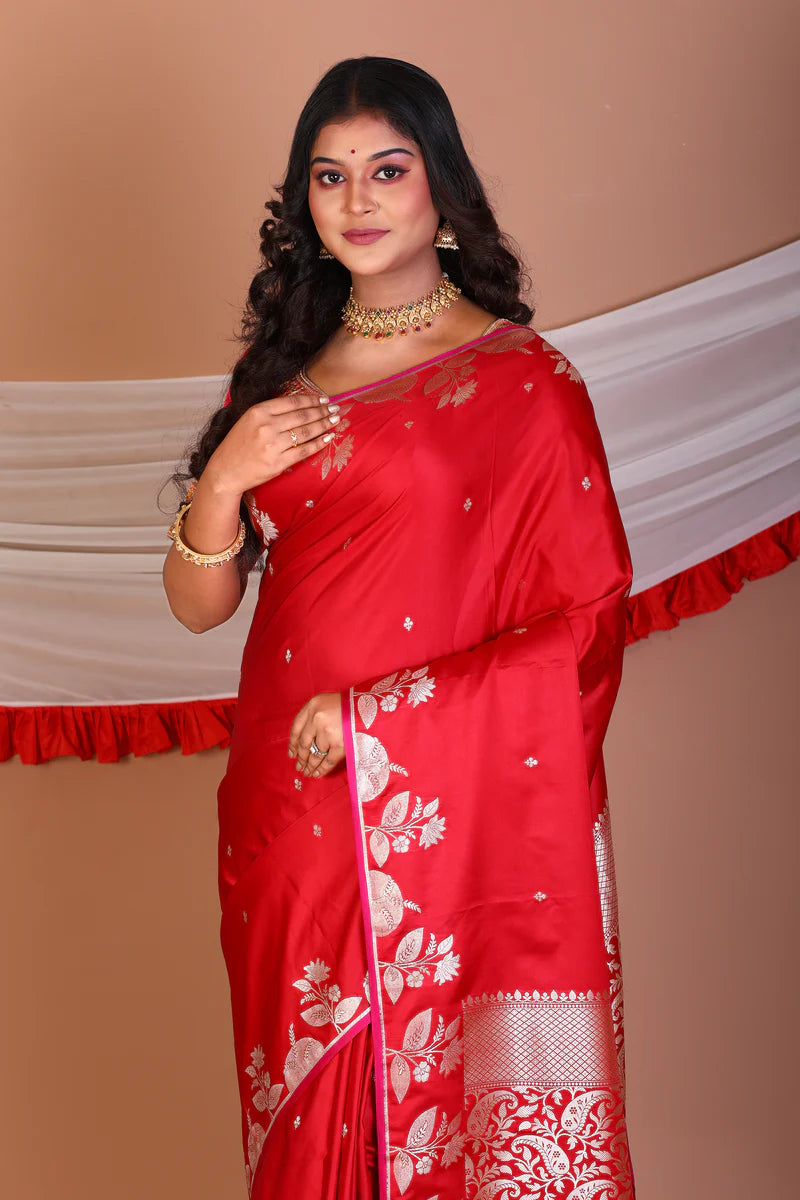 Red Blended Mashru Silk Saree - Keya Seth Exclusive