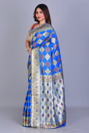 Blue Banarasi Saree with Blouse Piece - Keya Seth Exclusive