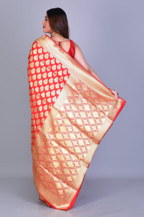 Red Patli Pallu Banarasi Saree with Blouse Piece - Keya Seth Exclusive