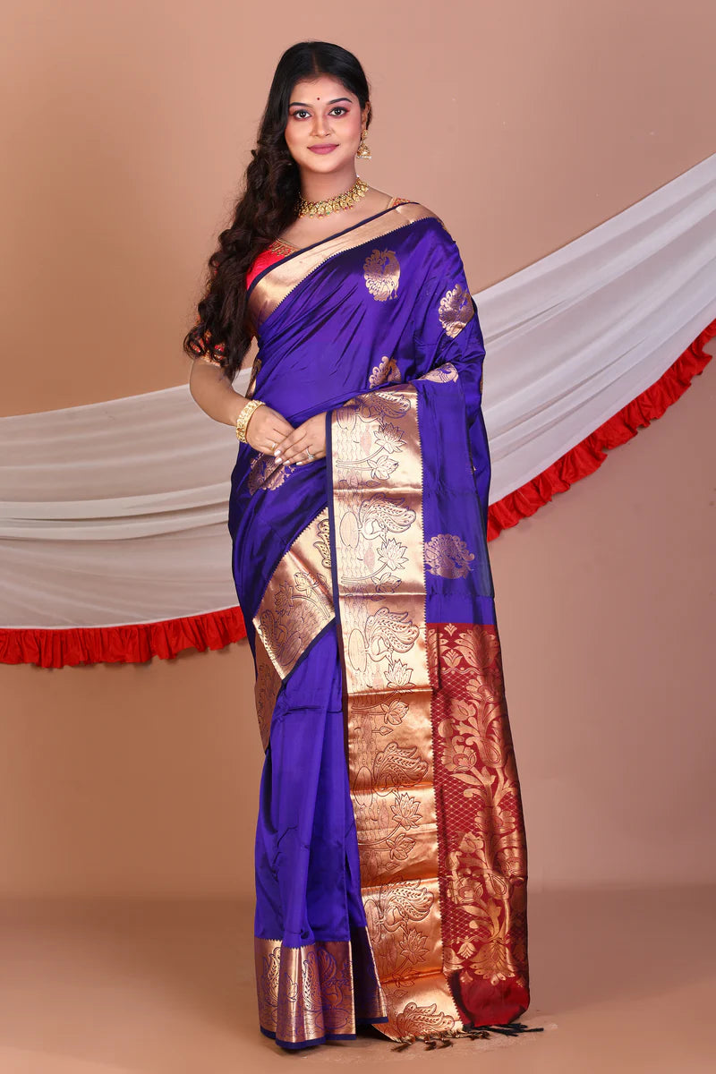 Navy Blue Pure Kanjivaram Silk Saree - Keya Seth Exclusive
