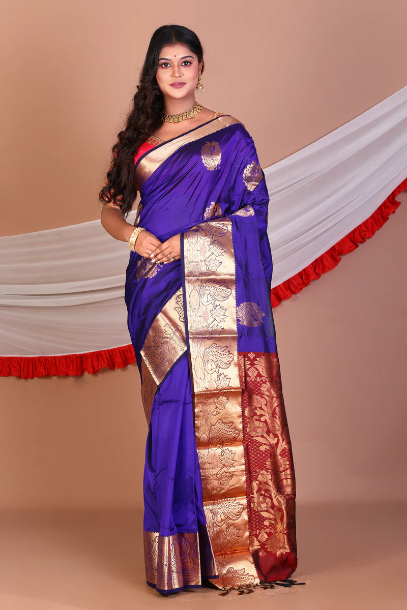 Navy Blue Pure Kanjivaram Silk Saree - Keya Seth Exclusive