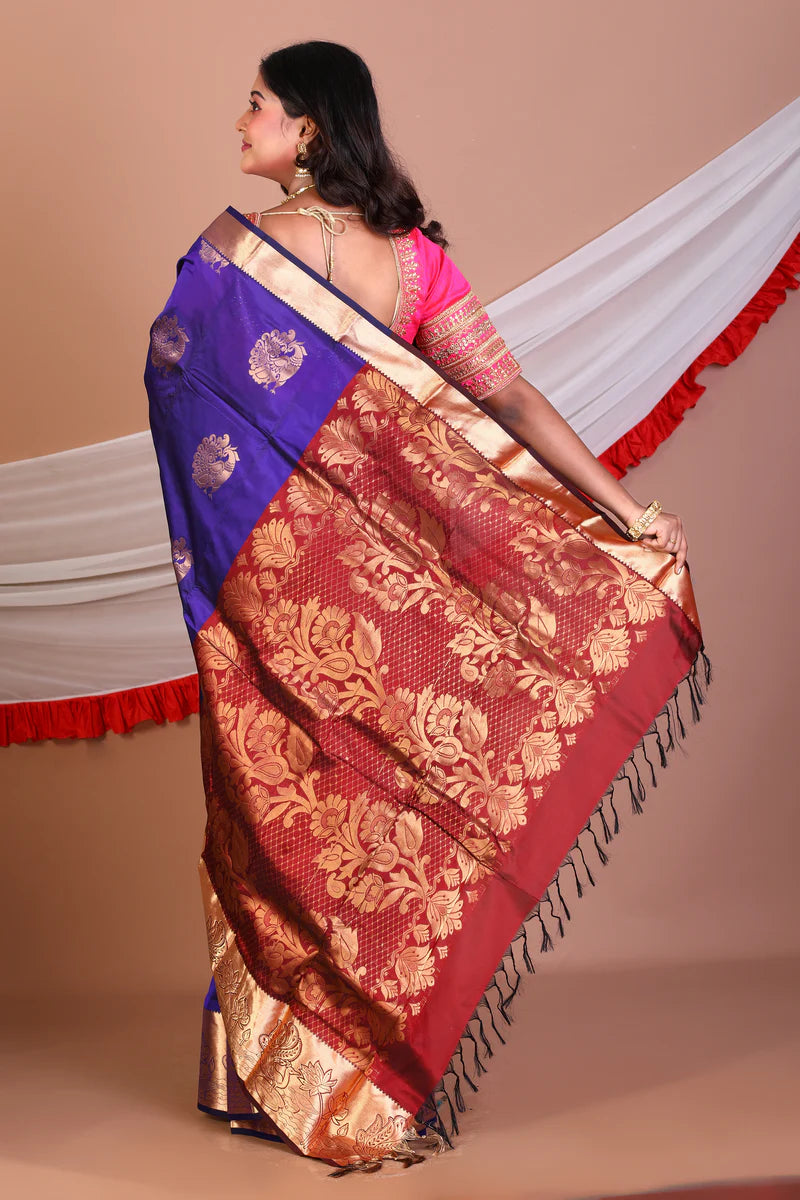 Navy Blue Pure Kanjivaram Silk Saree - Keya Seth Exclusive