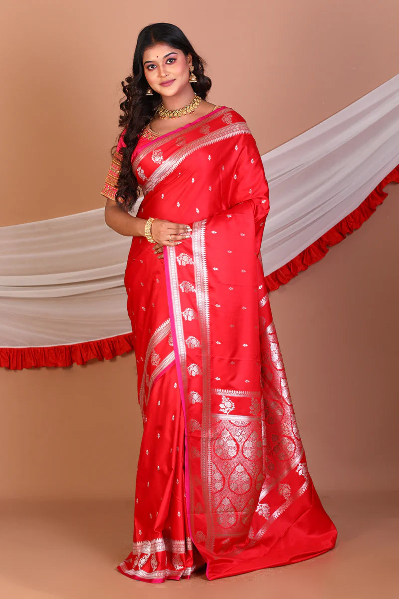 Red Blended Mashru Sik Saree - Keya Seth Exclusive