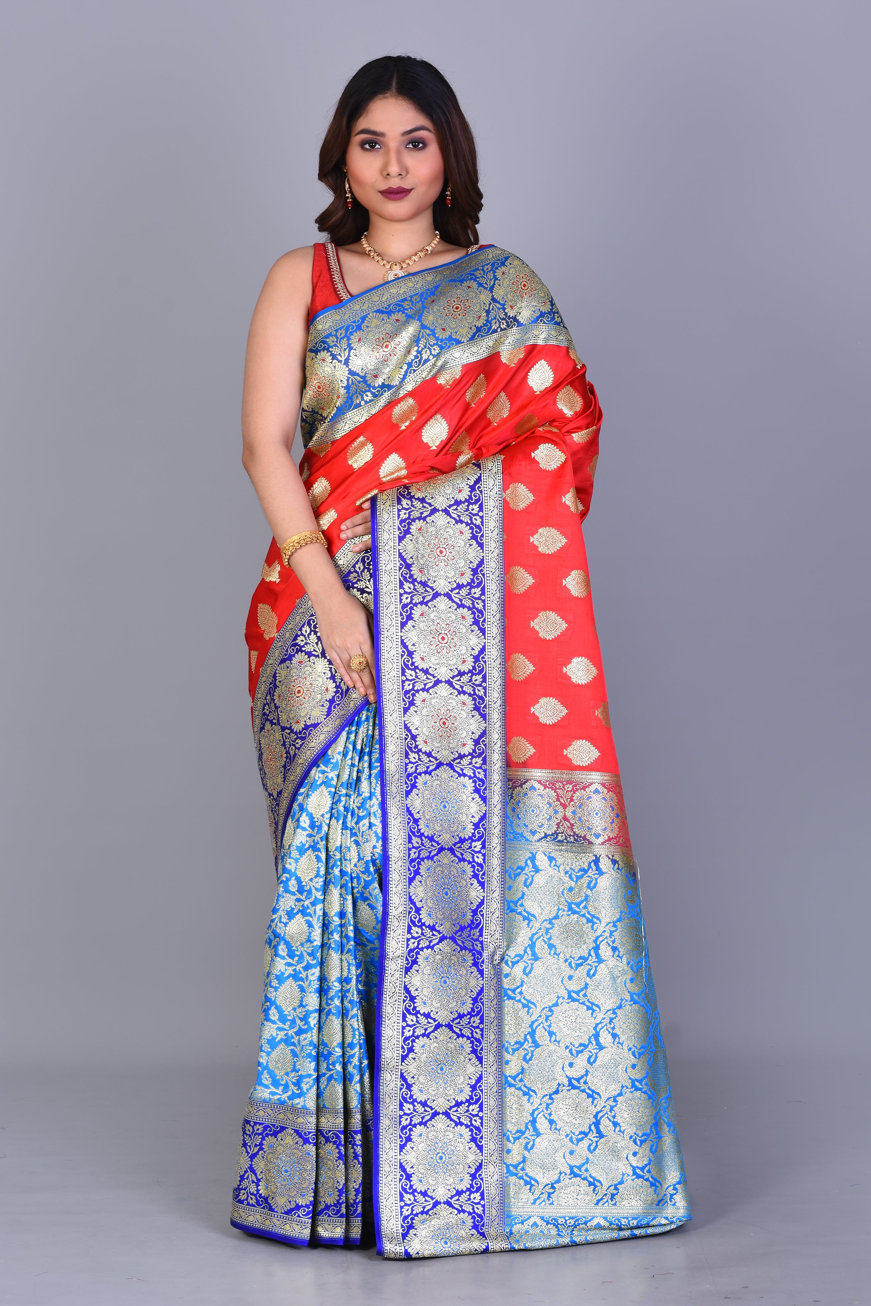 Red Half & Half Banarasi Saree with Blouse Piece - Keya Seth Exclusive