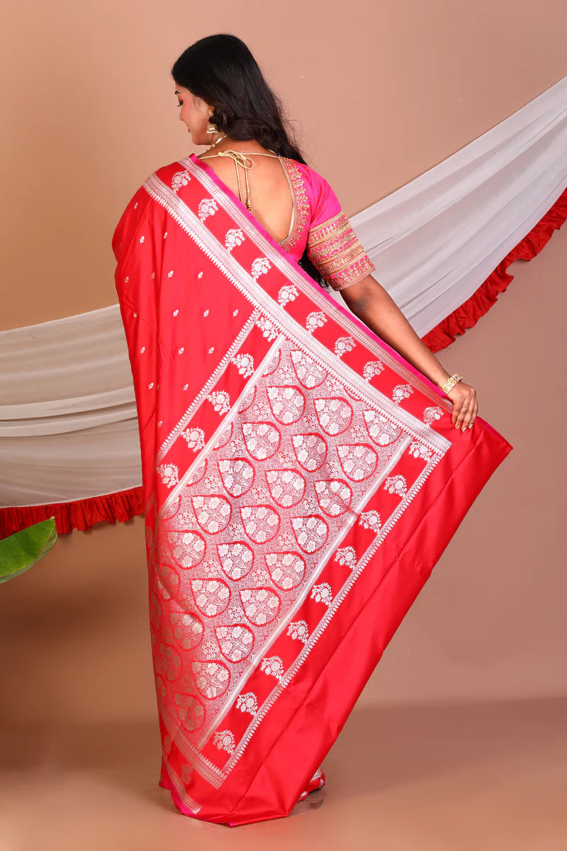 Red Blended Mashru Sik Saree - Keya Seth Exclusive