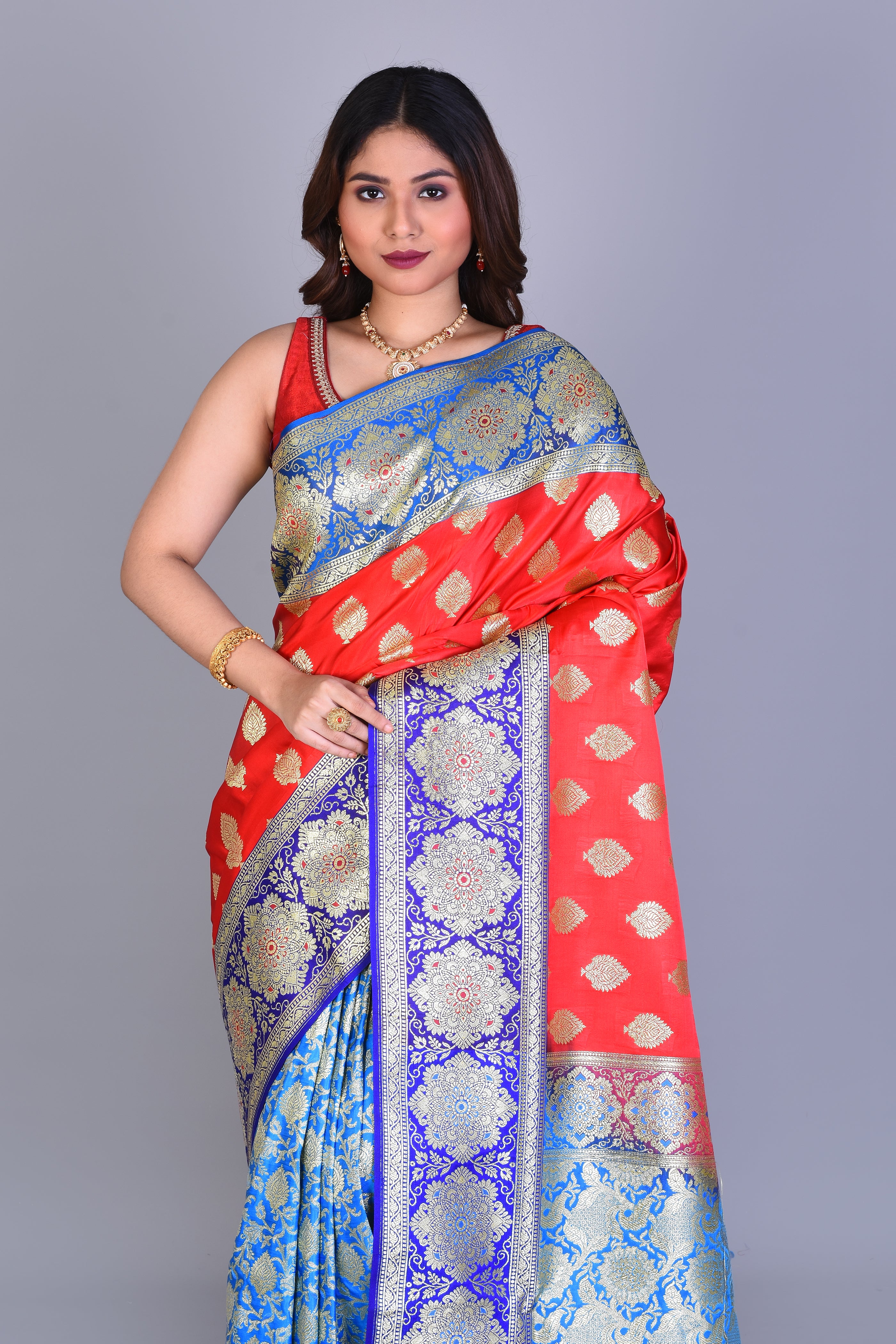 Red Half & Half Banarasi Saree with Blouse Piece - Keya Seth Exclusive