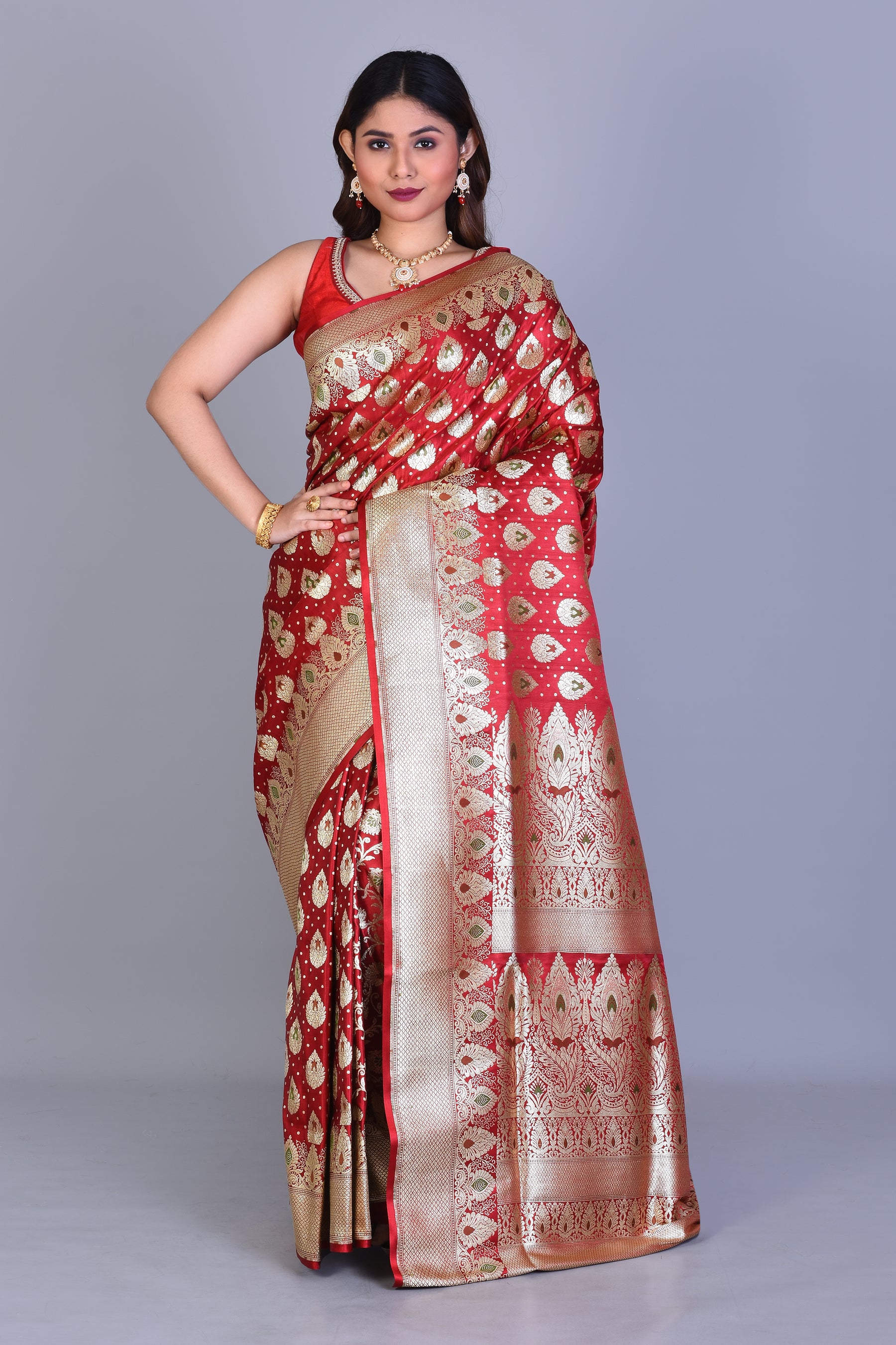 Maroon Banarasi Saree with Blouse Piece - Keya Seth Exclusive