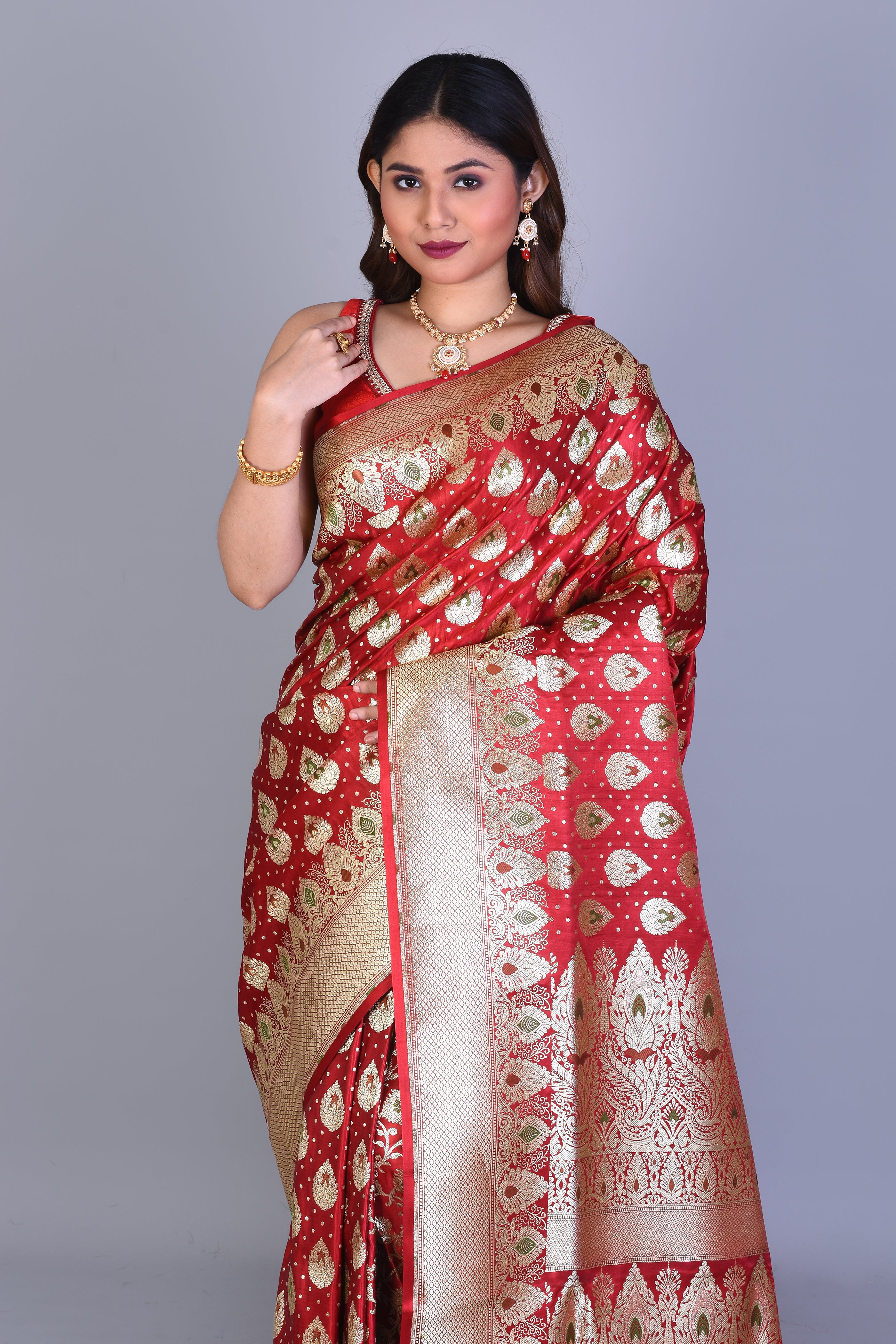 Maroon Banarasi Saree with Blouse Piece - Keya Seth Exclusive