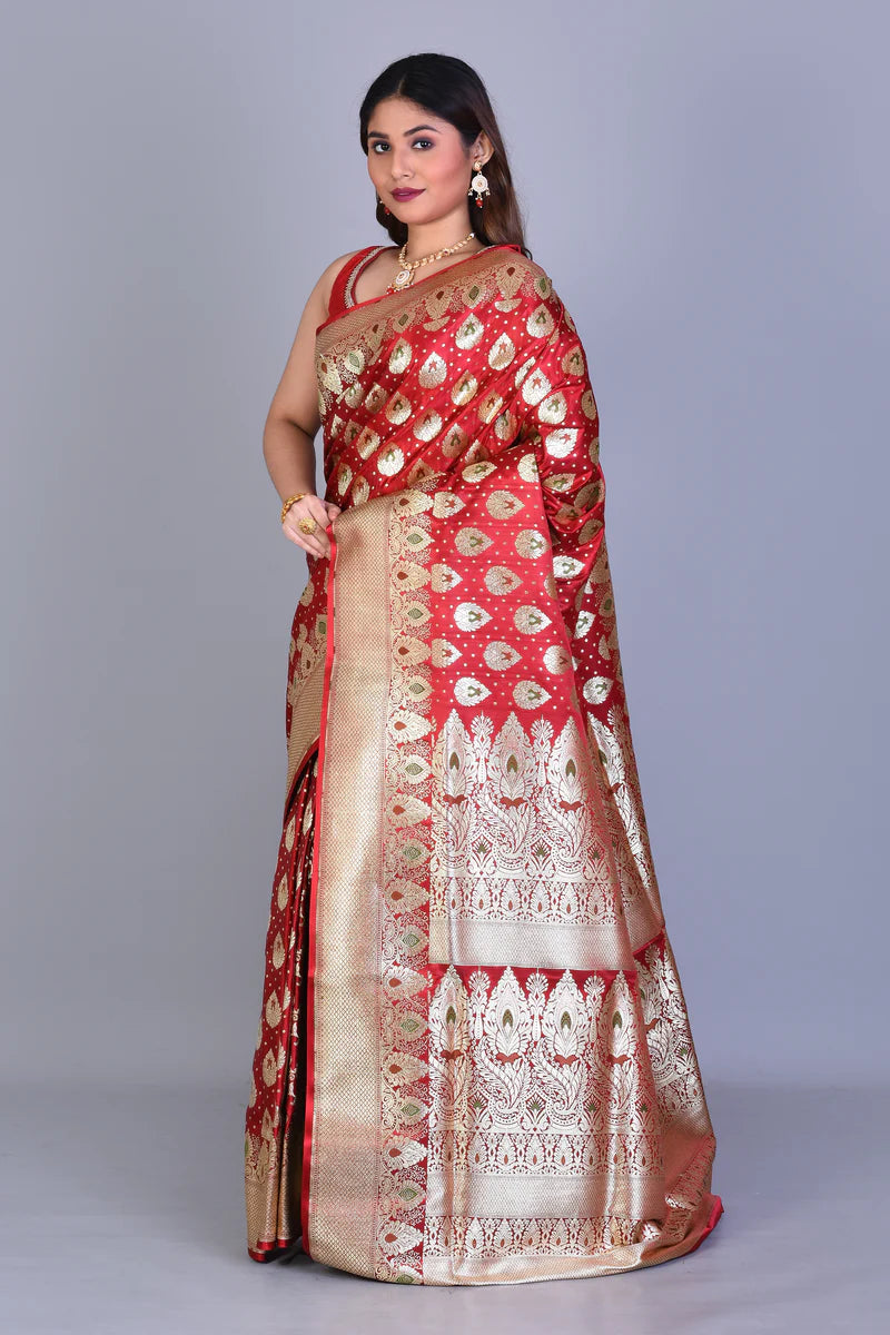 Maroon Banarasi Saree with Blouse Piece - Keya Seth Exclusive