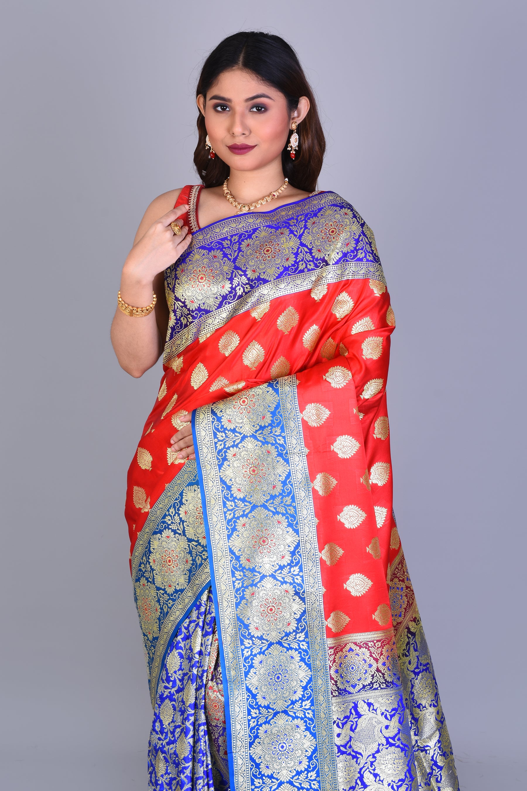 Red Half & Half Banarasi Saree with Blouse Piece - Keya Seth Exclusive