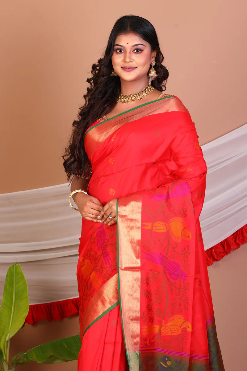 Red Blended Bangalore Silk Saree - Keya Seth Exclusive