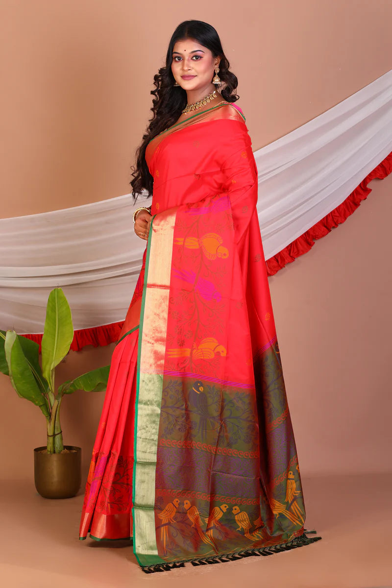 Red Blended Bangalore Silk Saree - Keya Seth Exclusive