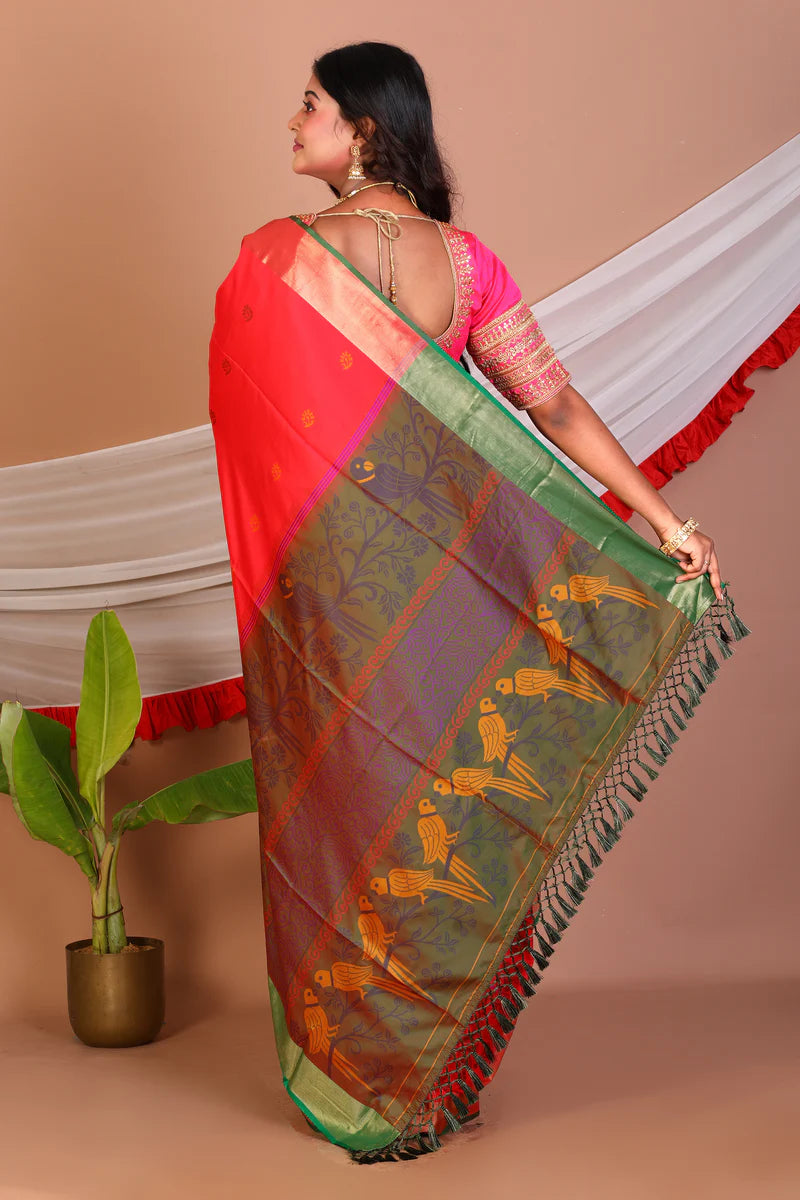 Red Blended Bangalore Silk Saree - Keya Seth Exclusive