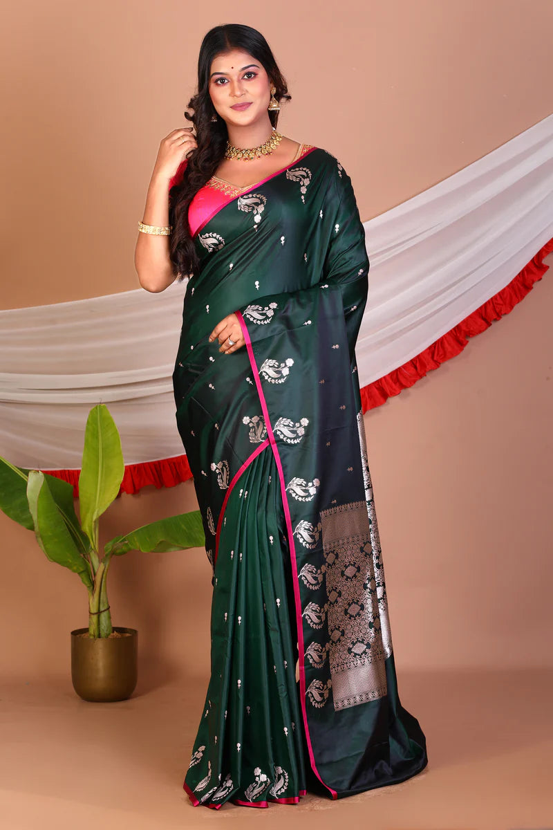 Bottle Green Blended Mashru Silk Saree - Keya Seth Exclusive