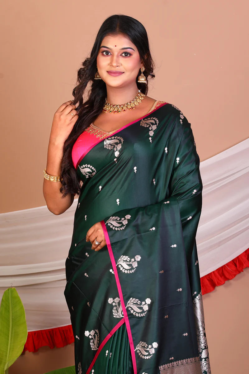 Bottle Green Blended Mashru Silk Saree - Keya Seth Exclusive