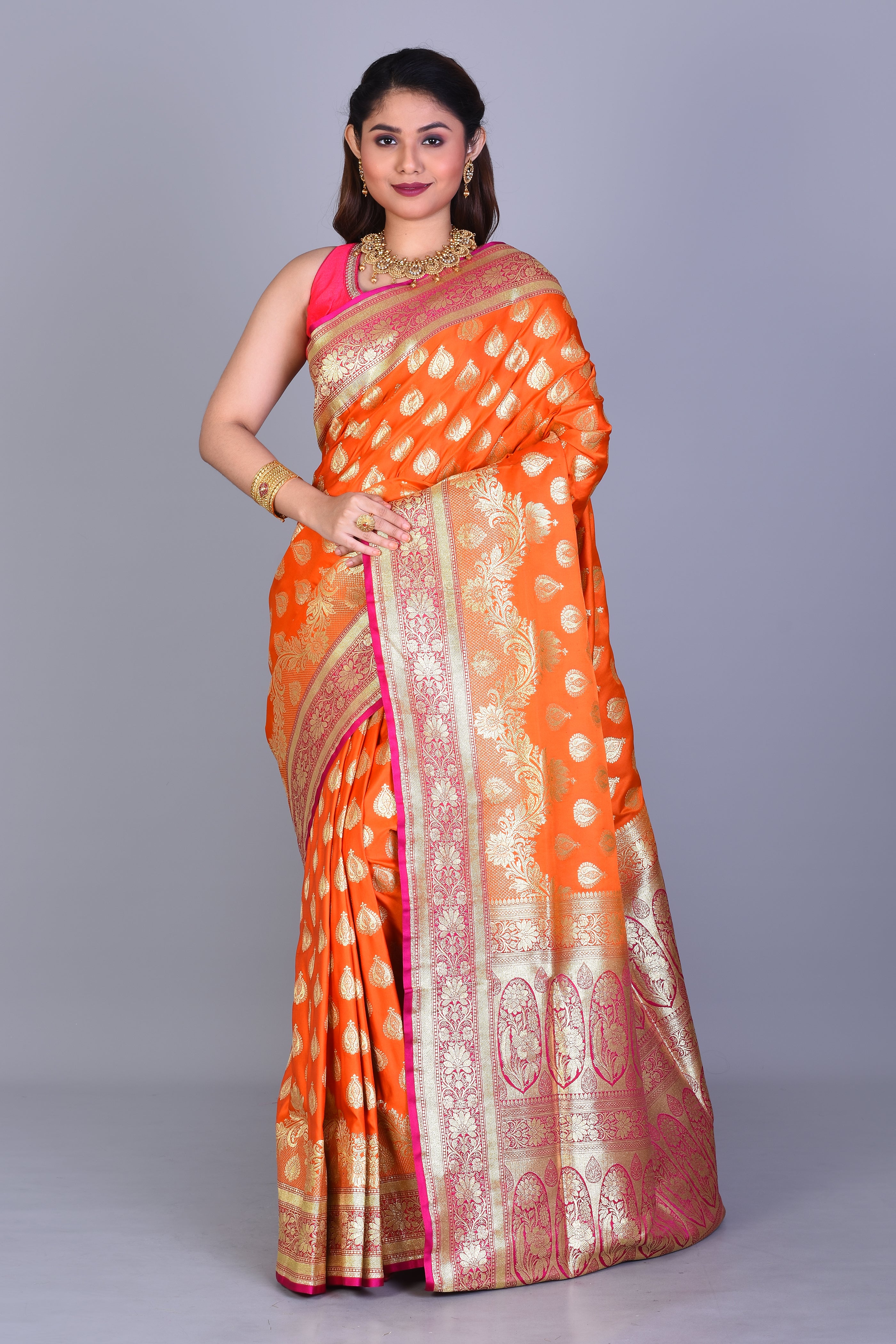 Orange Banarasi Saree with Blouse Piece - Keya Seth Exclusive