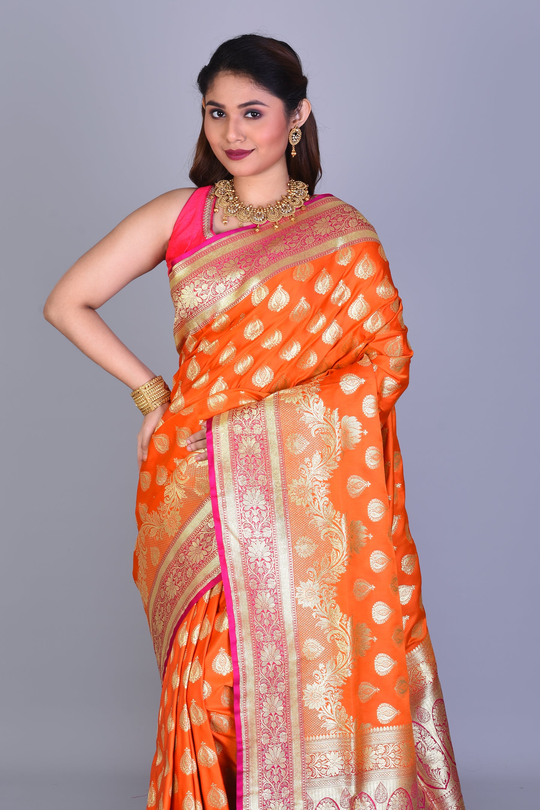 Orange Banarasi Saree with Blouse Piece - Keya Seth Exclusive